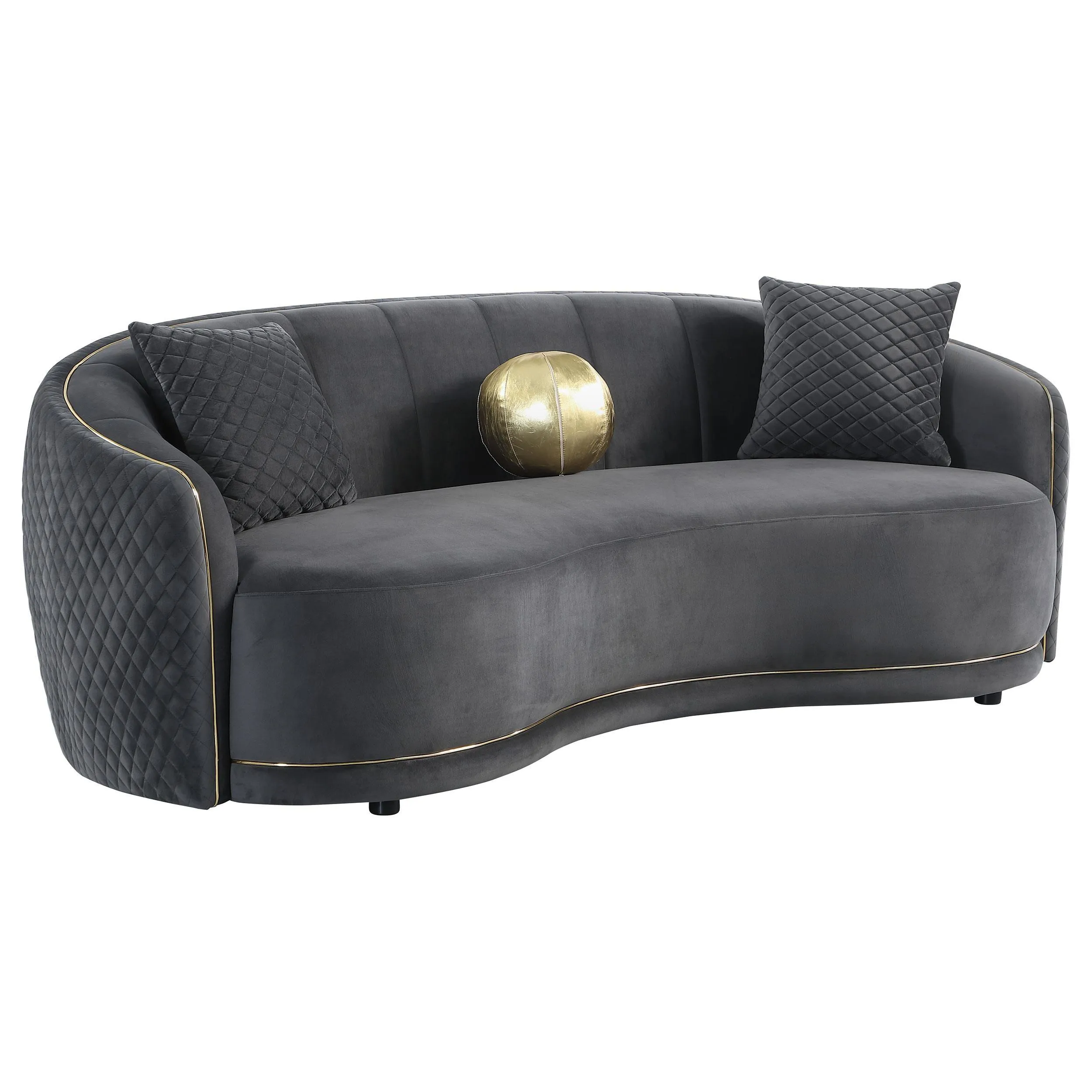 Brookside Dark Grey Velvet Upholstered Curved Sofa - Image 14