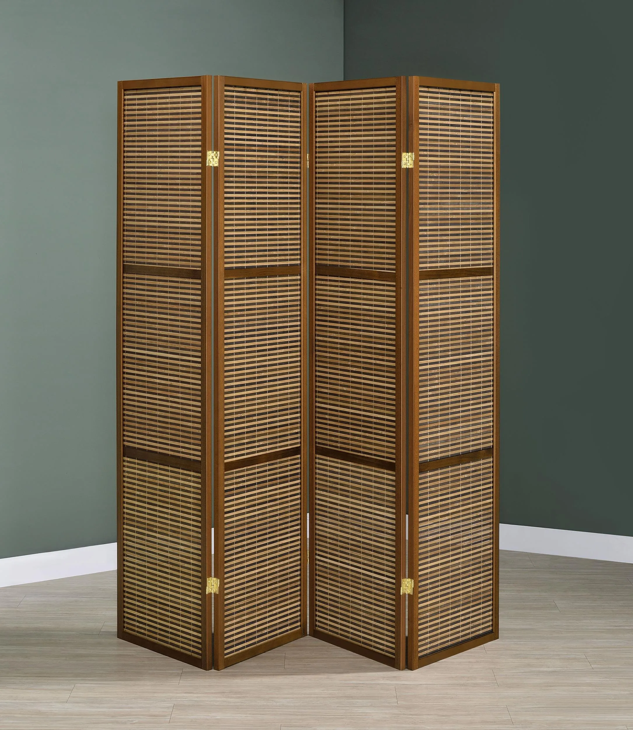 Browning Walnut 4-Panel Bamboo Room Divider Folding Screen