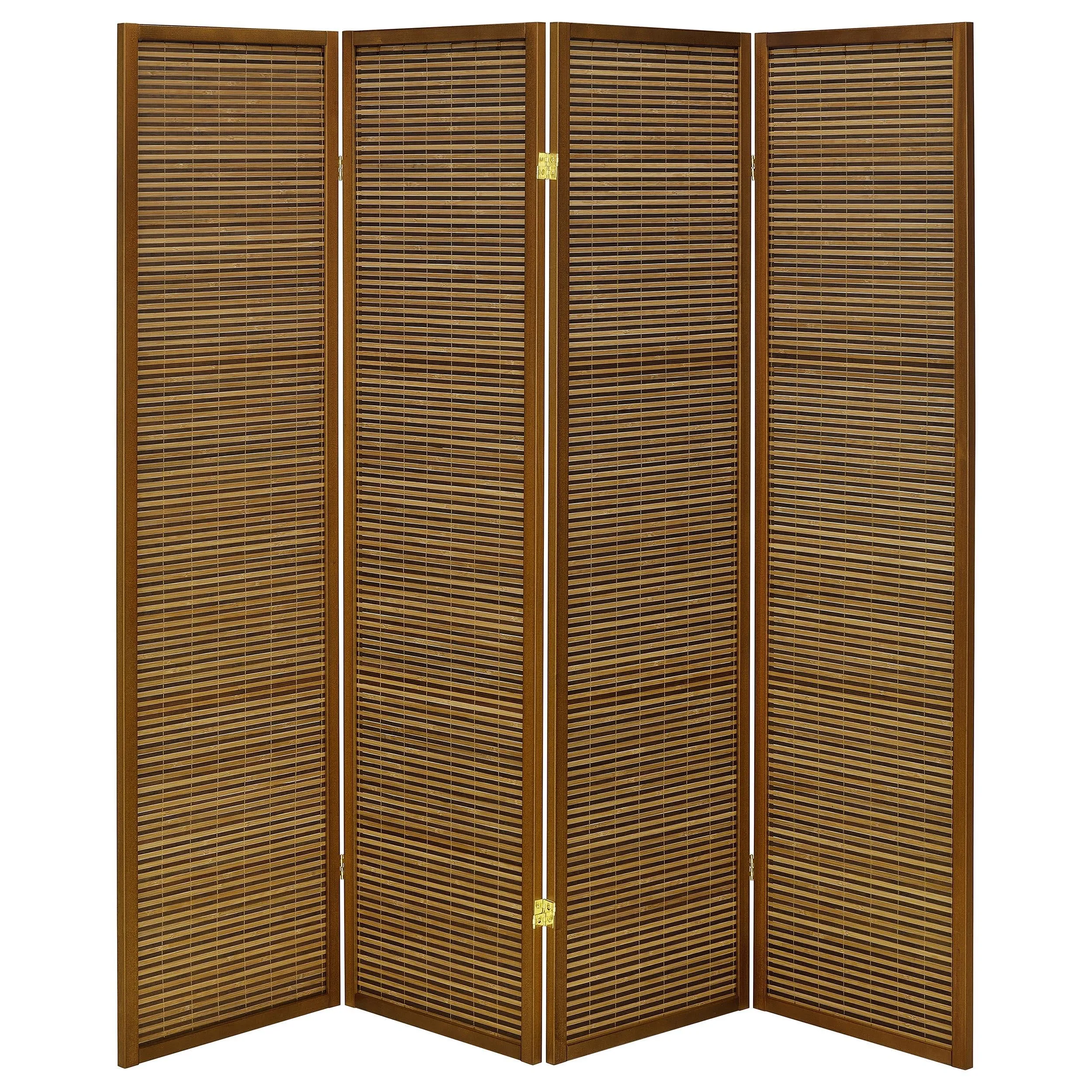 Browning Walnut 4-Panel Bamboo Room Divider Folding Screen - Image 4