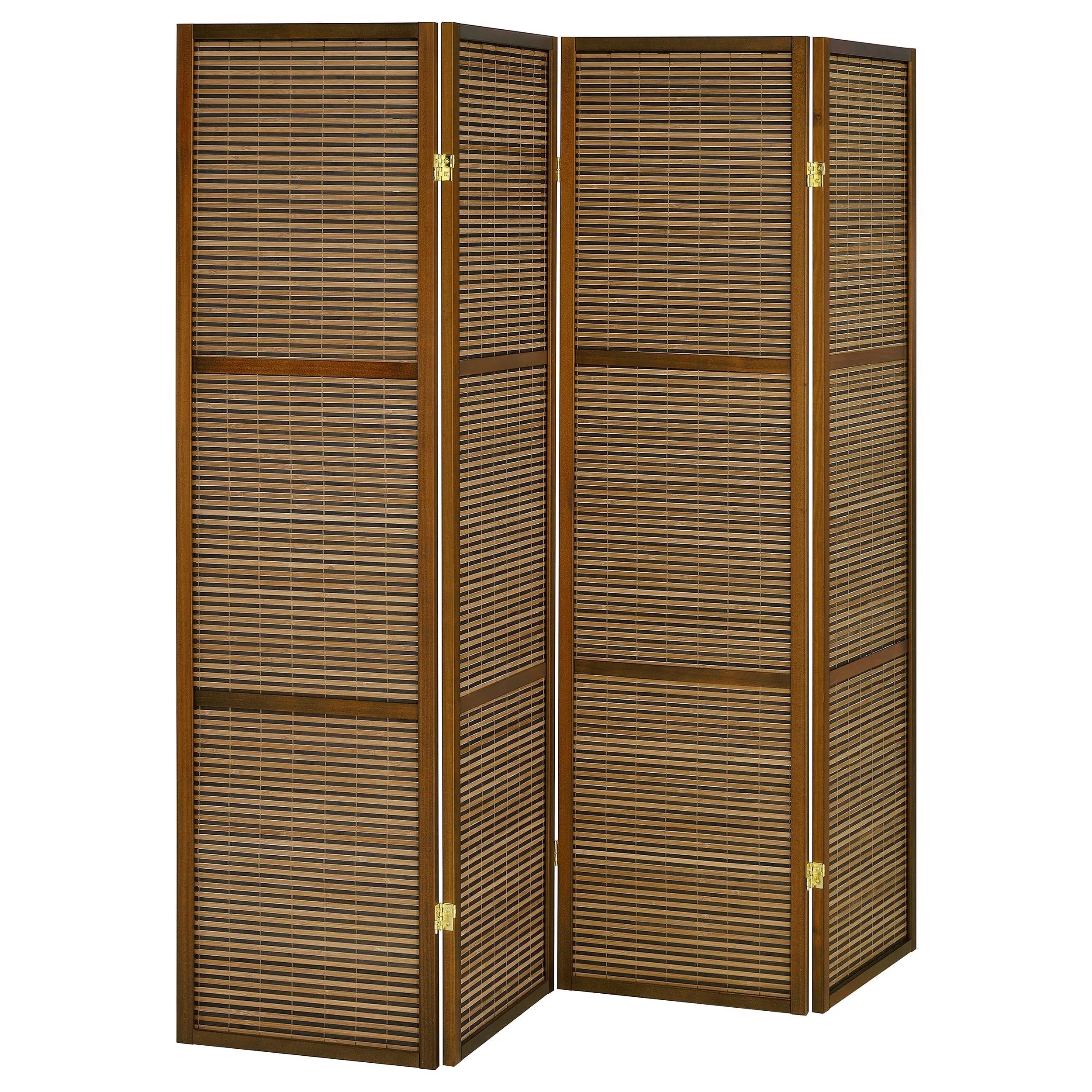 Browning Walnut 4-Panel Bamboo Room Divider Folding Screen - Image 5