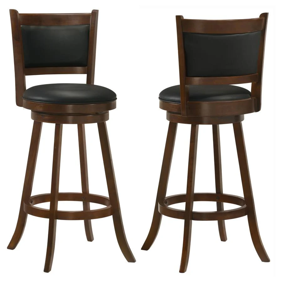 Broxton Chestnut/Black Upholstered Swivel Bar Stools, Set of 2