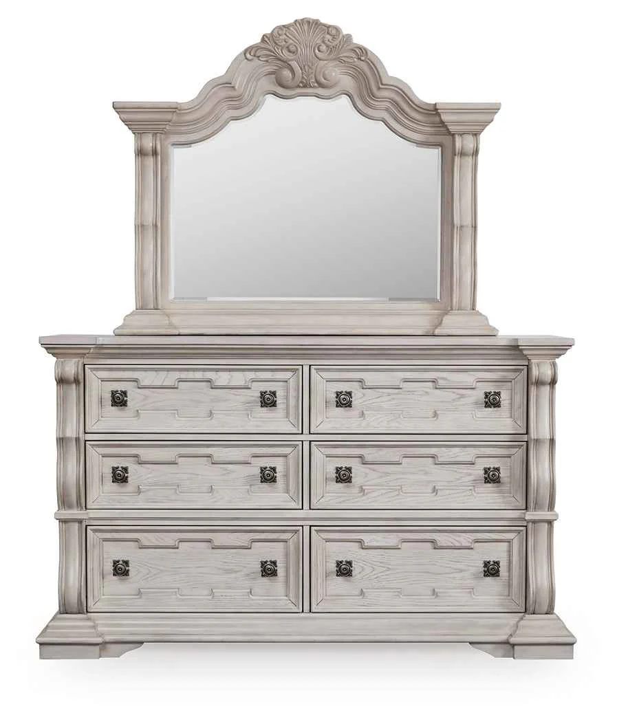 Bruchandi Antique White Dresser and Mirror - Image 3