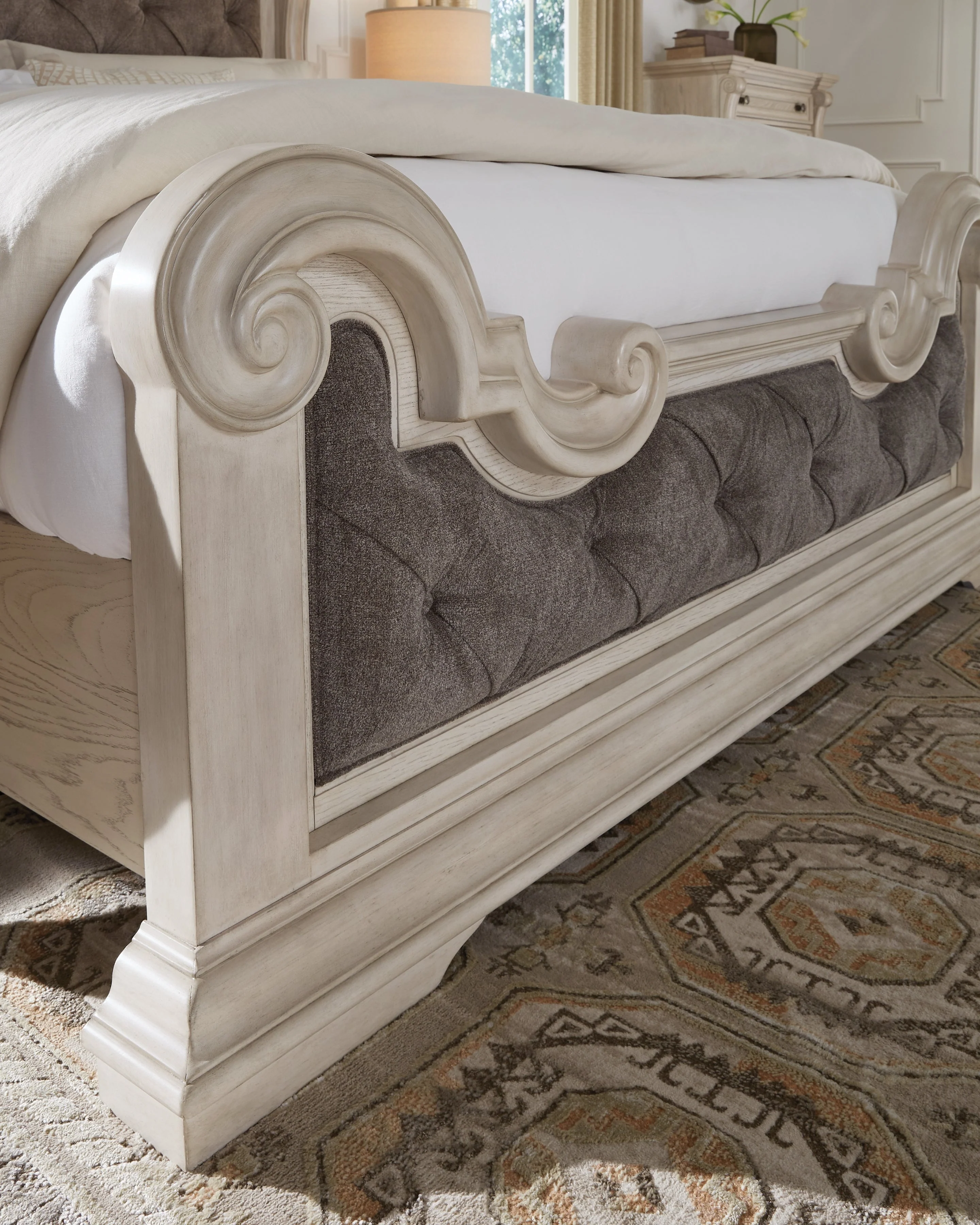 Bruchandi Antique White King Upholstered Panel Bed - Image 7