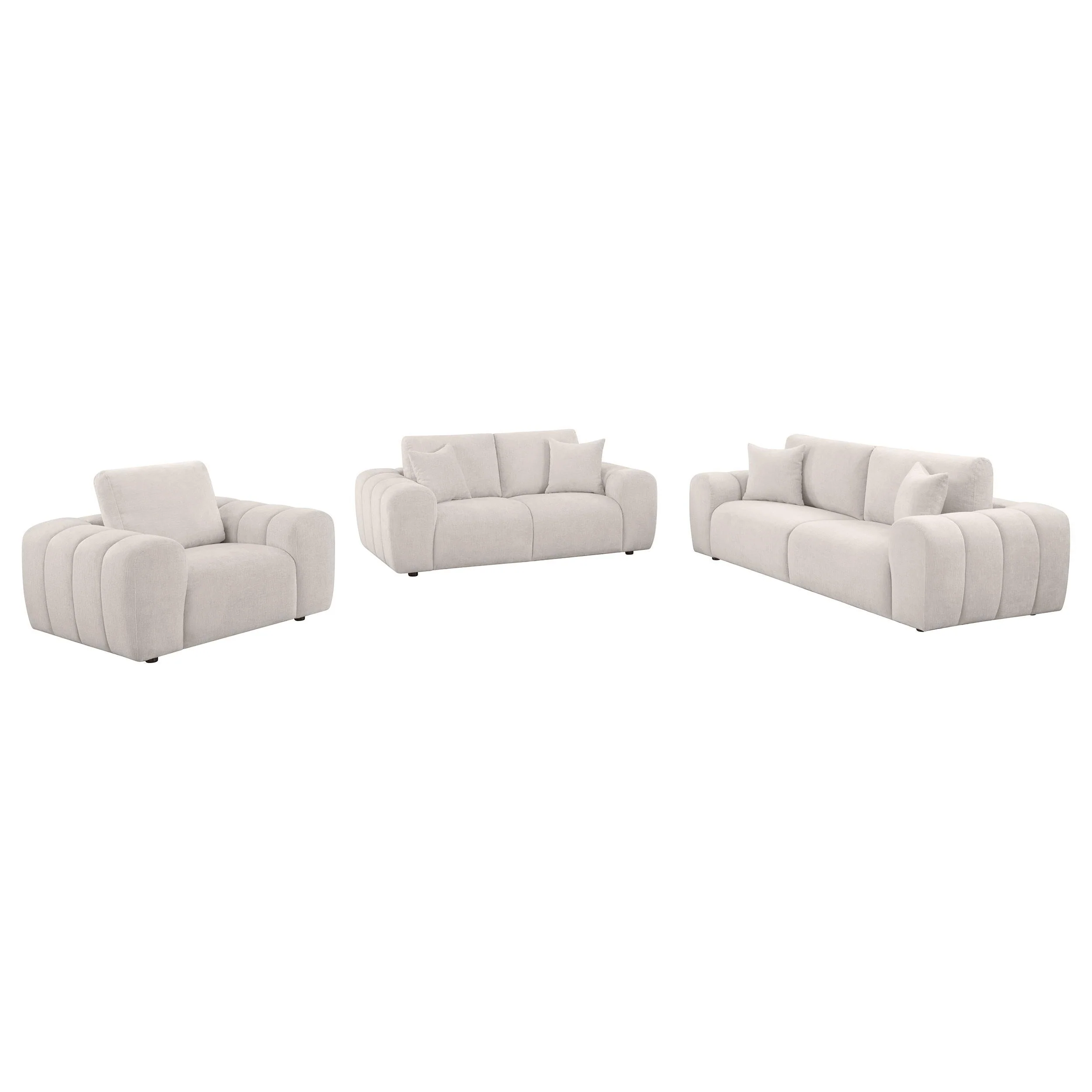 Burnett Ivory 3-piece Chenille Upholstered Sofa Set - Image 2
