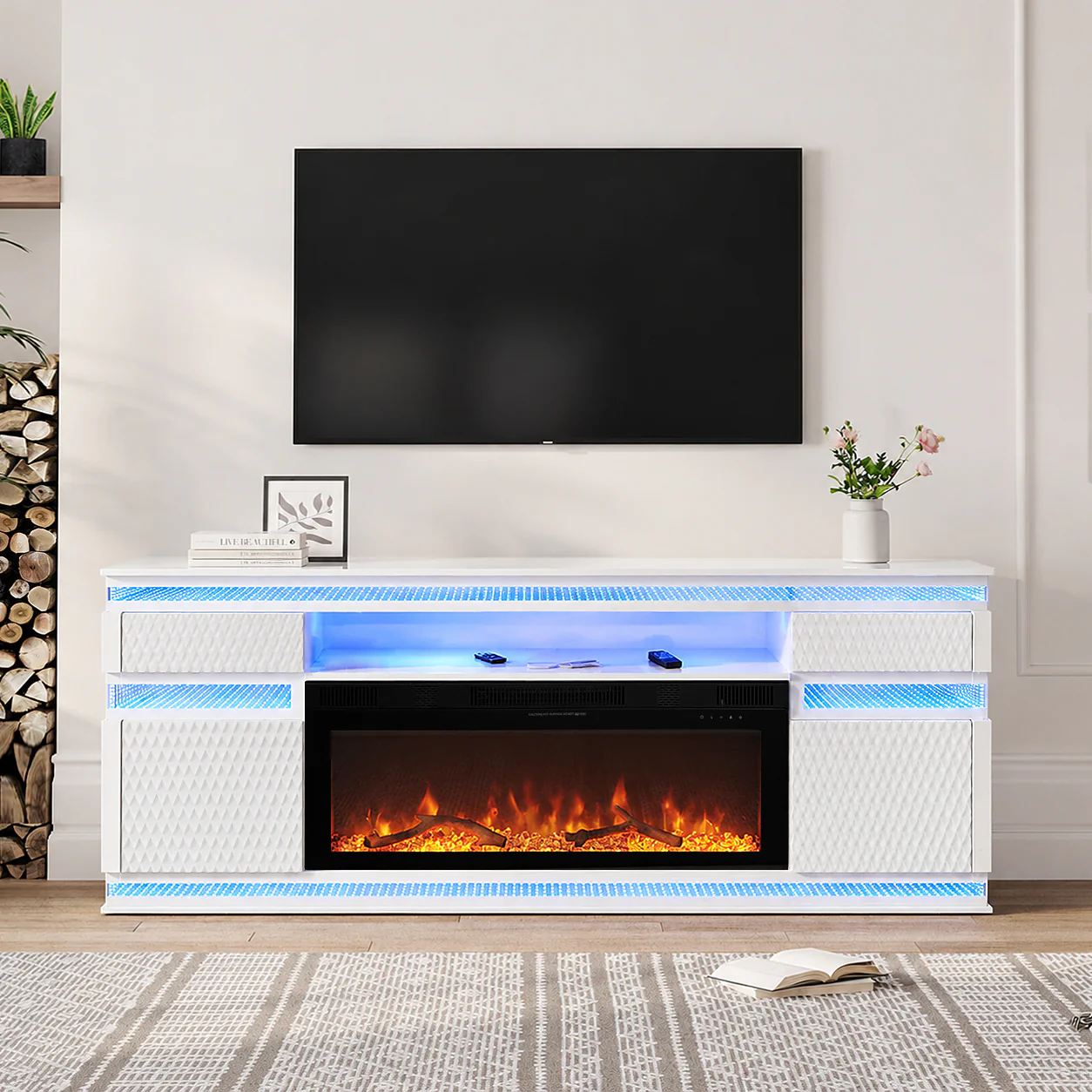 Burning Oak White Fire Place