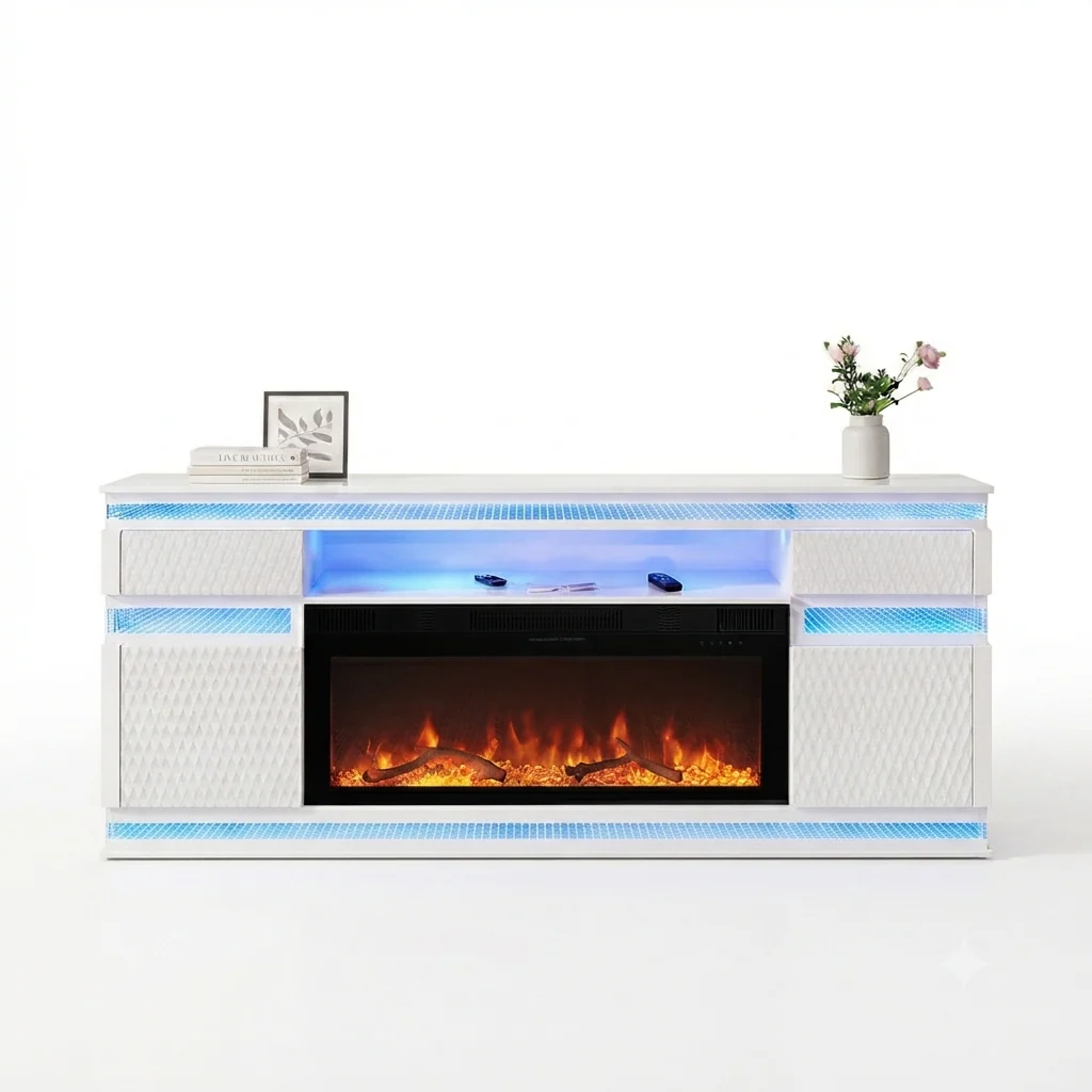 Burning Oak White Fire Place - Image 3