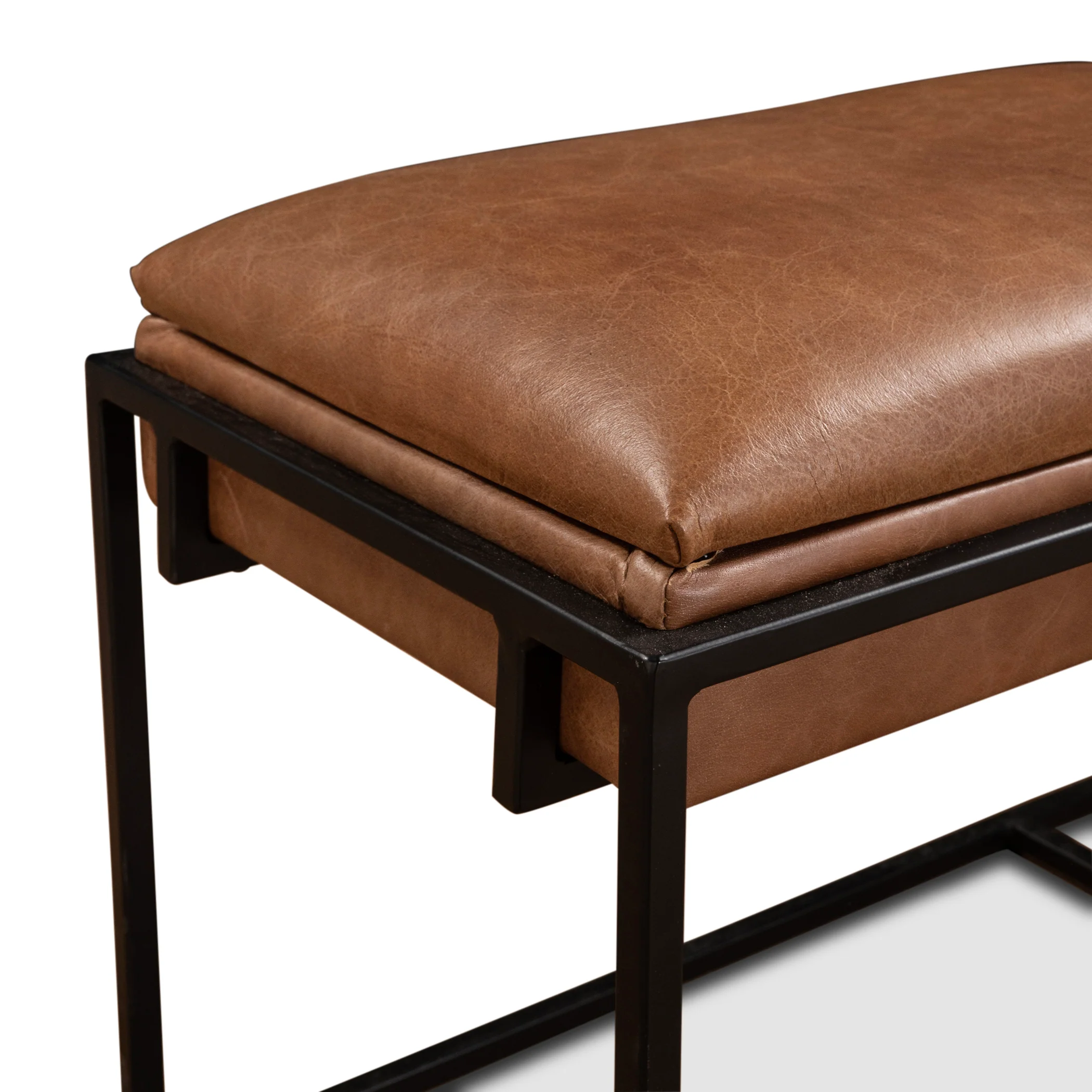 New York 62" Bench in Cognac Leather and Iron - Image 3