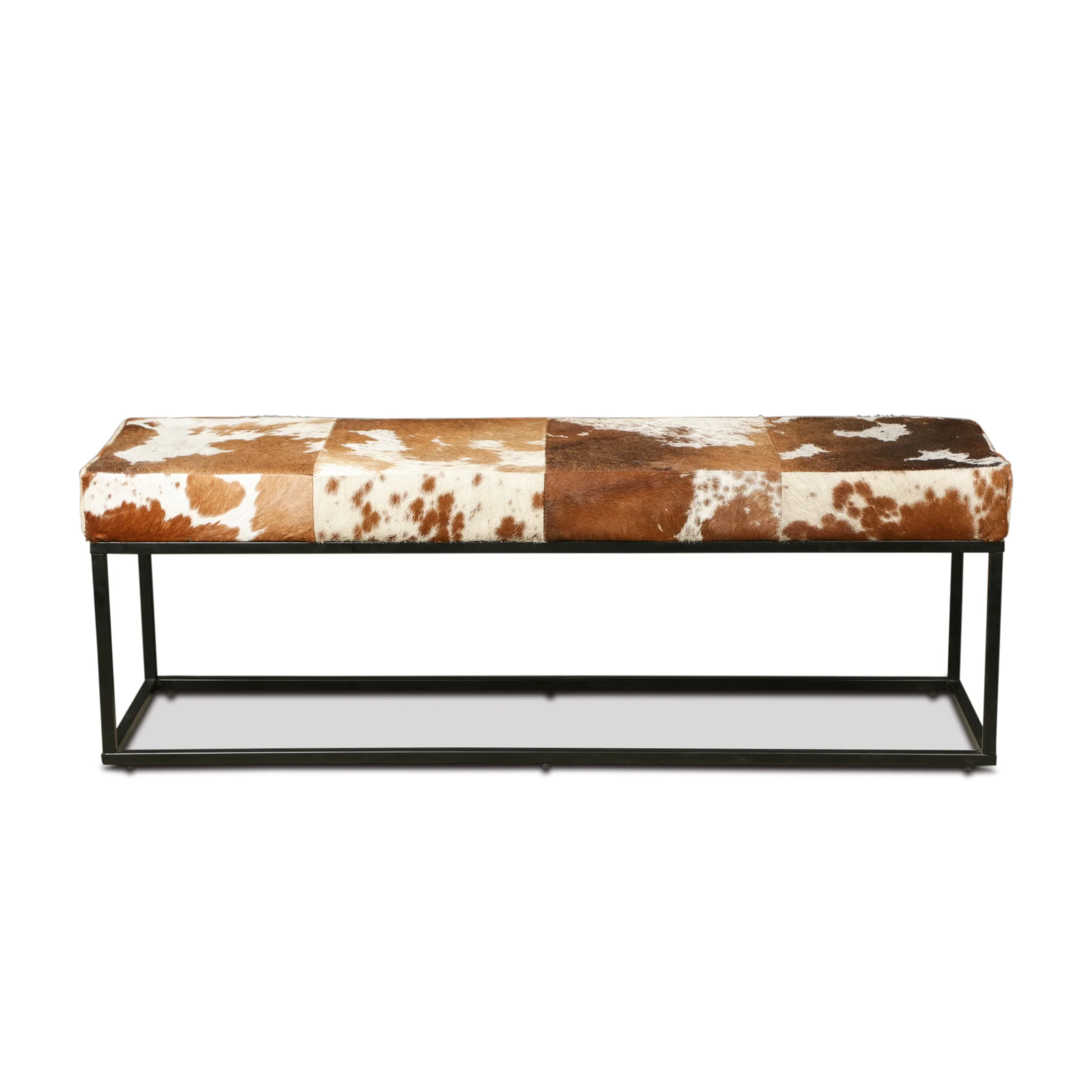New York 54" Bench in Brown Cowhide Leather and Iron - Image 4