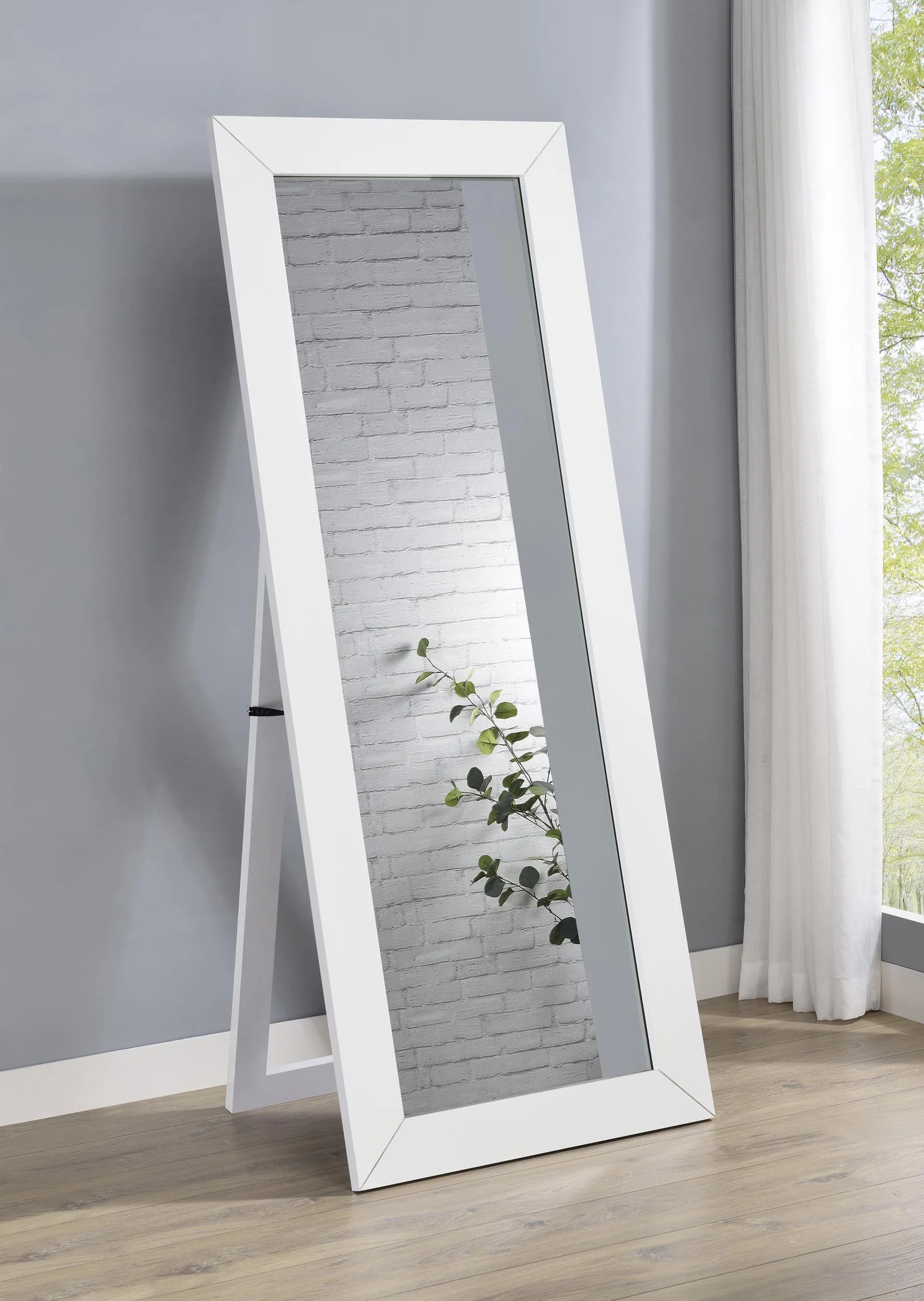 Cadence White Tempered Glass High Gloss Full Length Standing Mirror