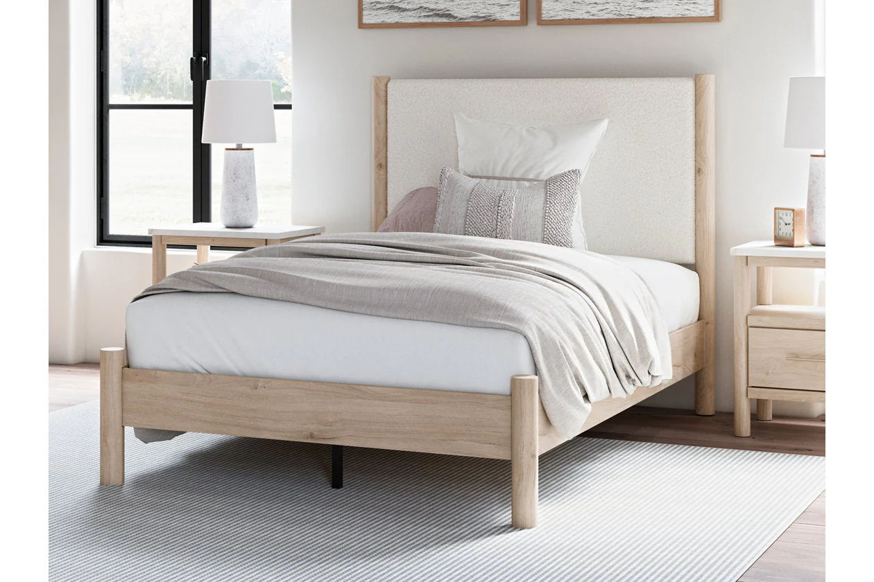 Cadmori Tan/Beige Full Upholstered Platform Bed - Image 2