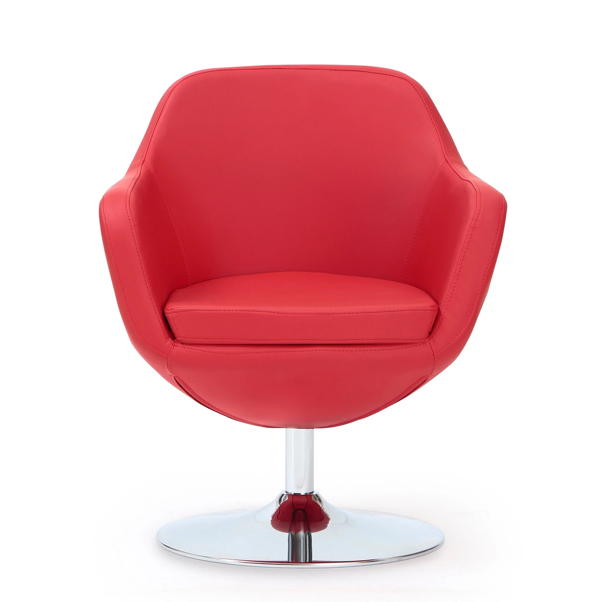 Caisson Faux Leather Swivel Accent Chair in Red and Polished Chrome - Image 4