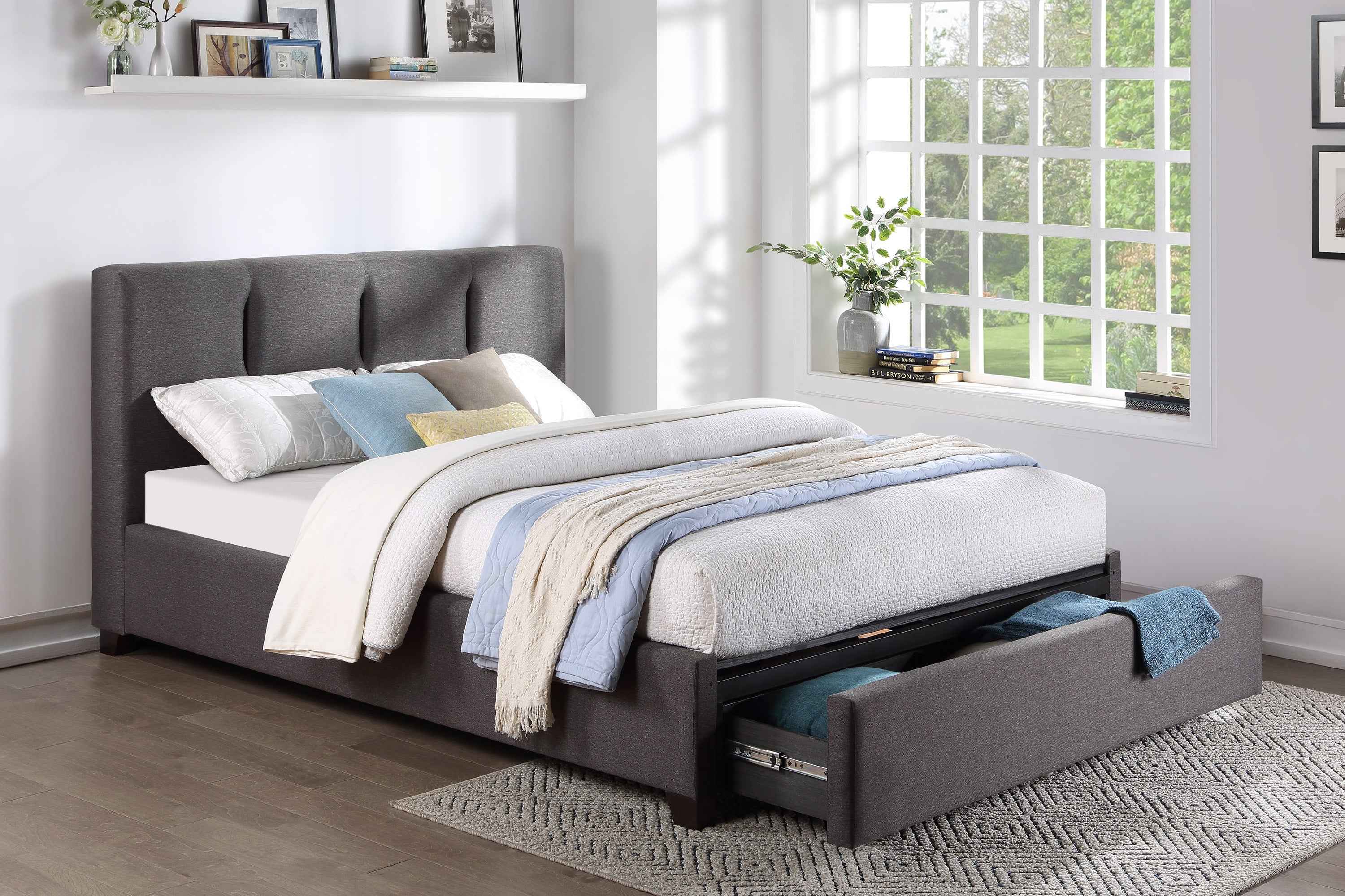 Aitana Graphite California King Platform Bed with Storage Footboard