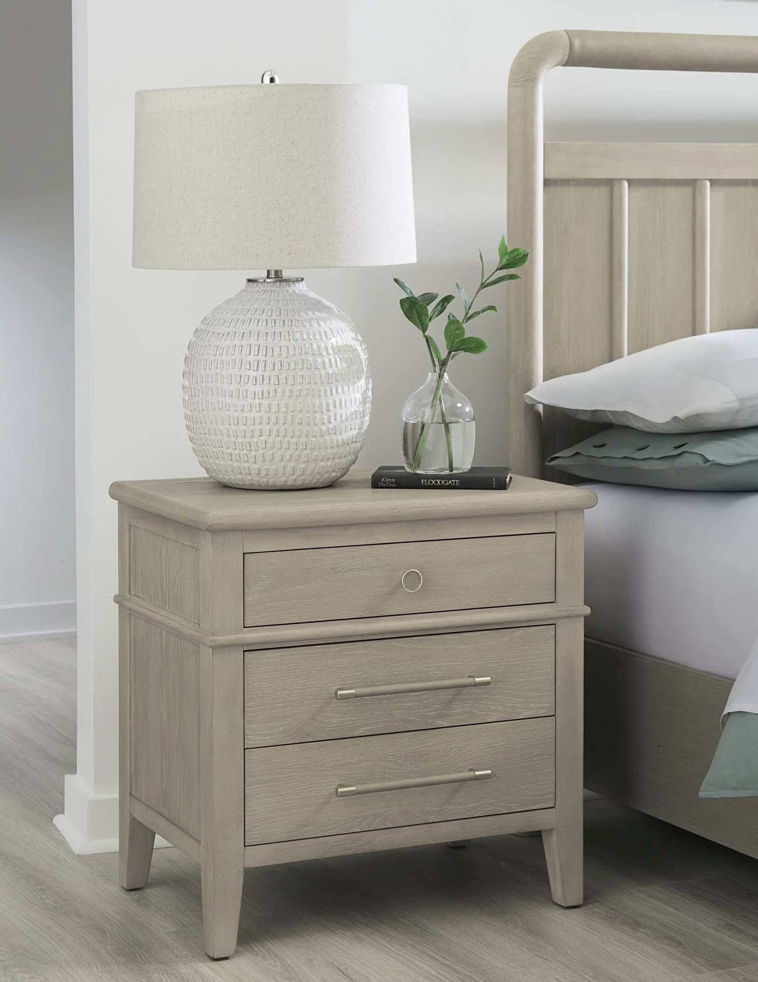 Camden Chai Three Drawer Oak Wood Nightstand - Image 2
