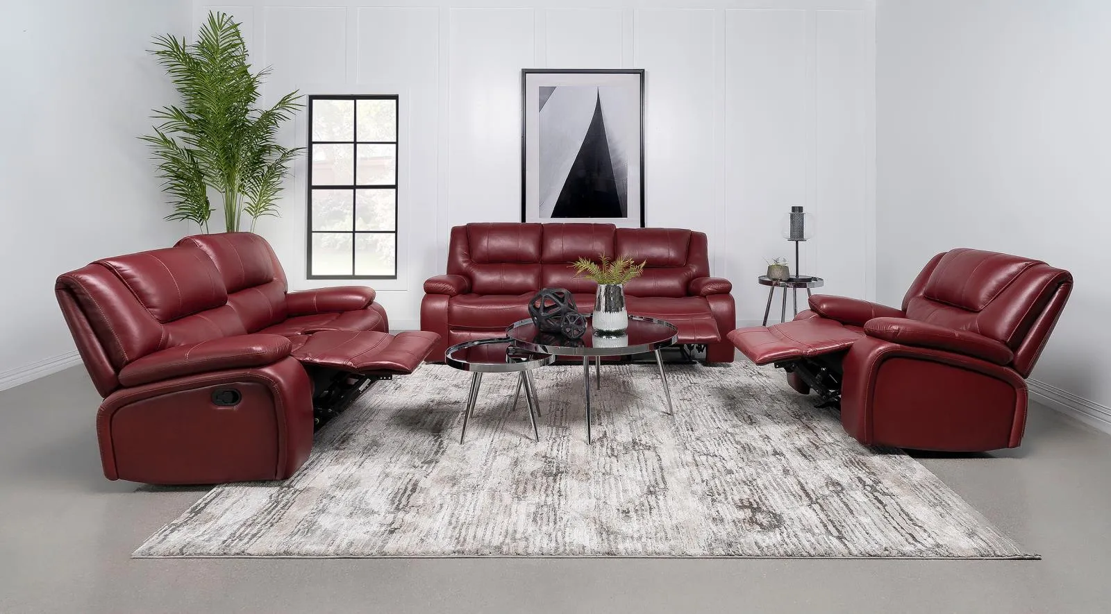 Camila Red Faux Leather 3-piece Upholstered Reclining Sofa Set