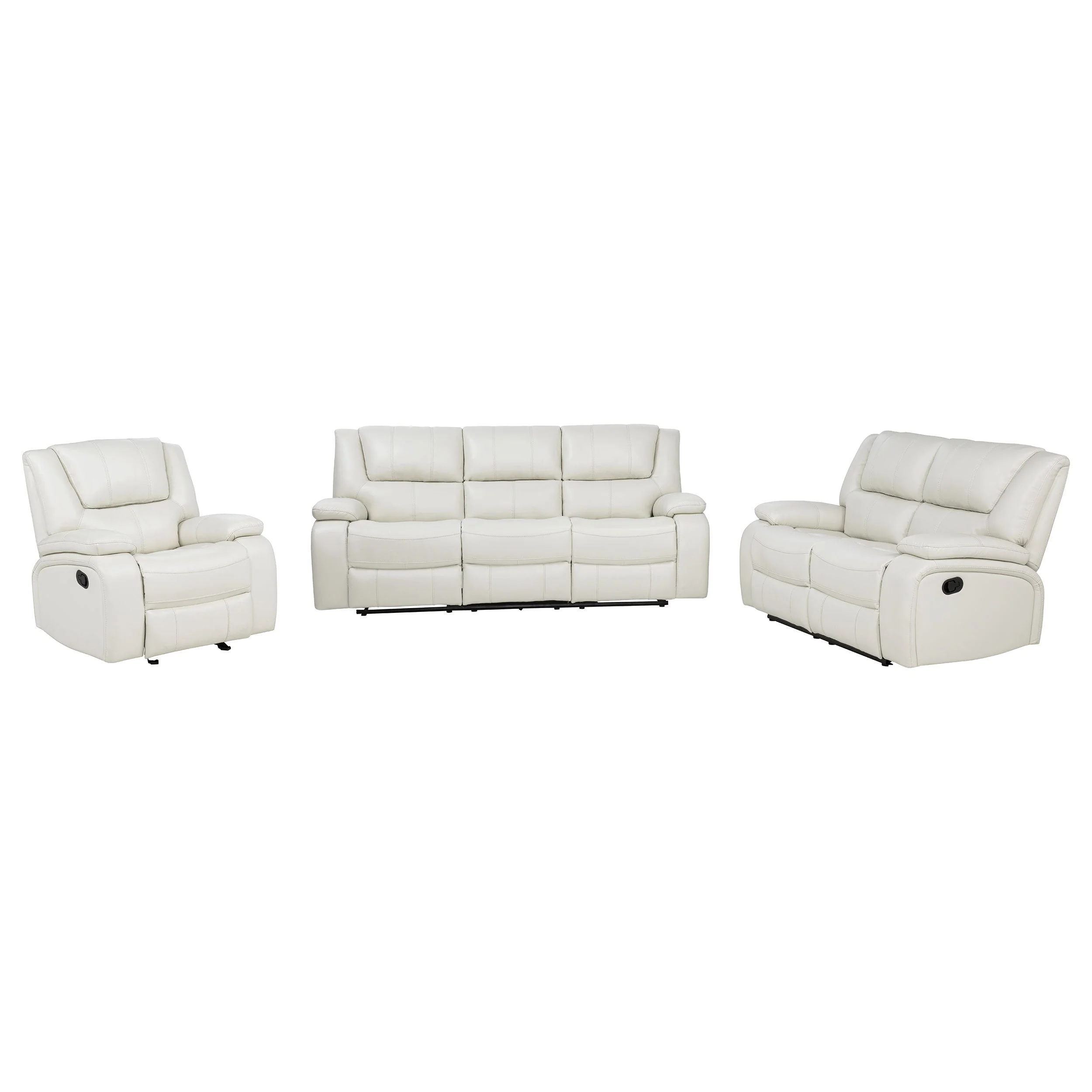 Camila White 3-Piece Upholstered Reclining Sofa Set - Image 3