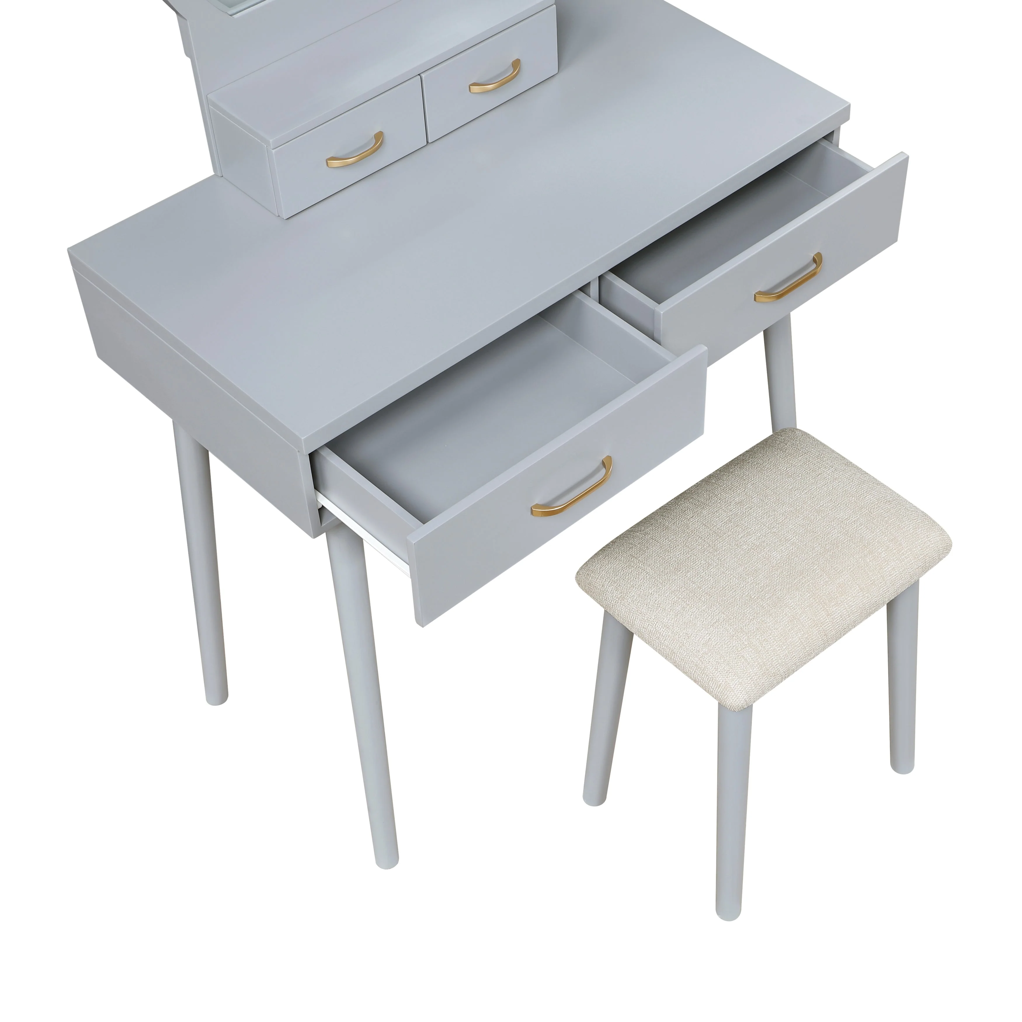 Camilla Gray Vanity Dressing Table with Mirror and Stool - Image 7
