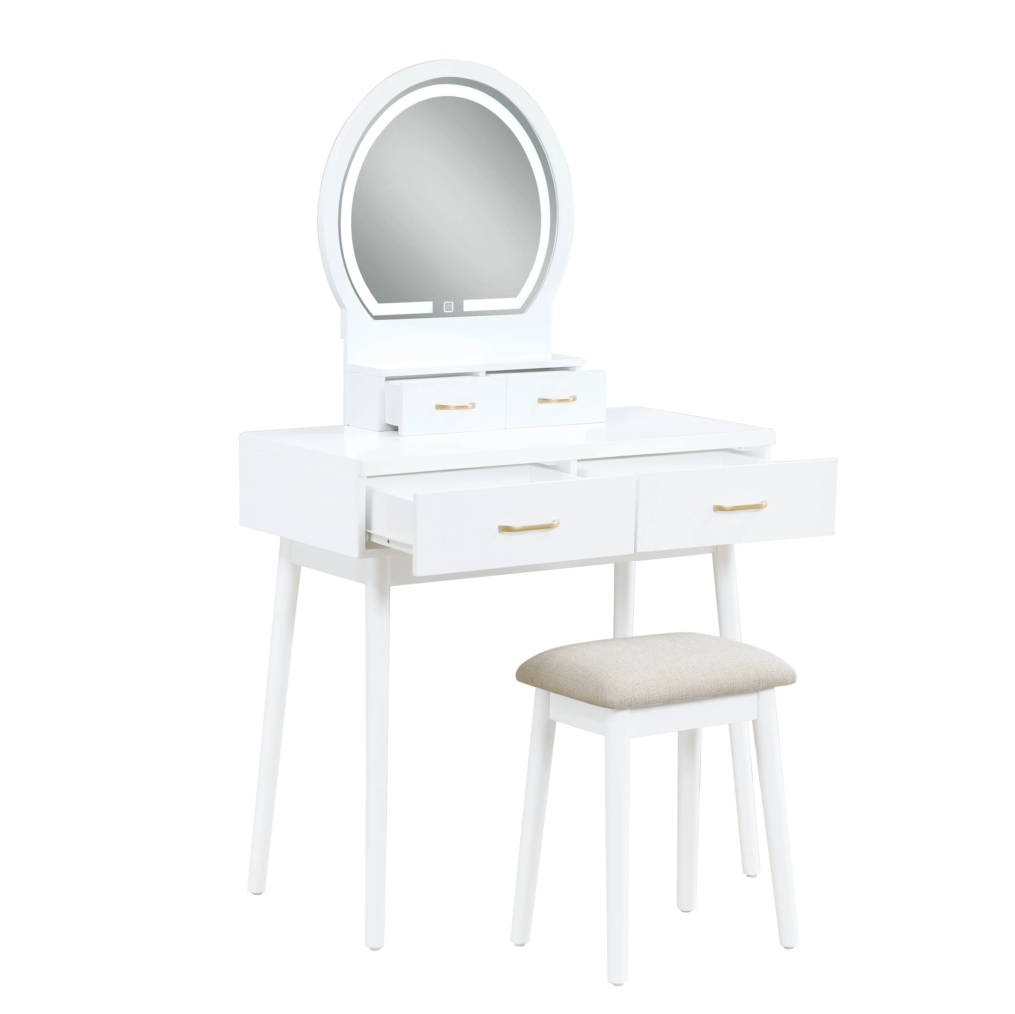 Camilla White Vanity Dressing Table with Mirror and Stool - Image 2