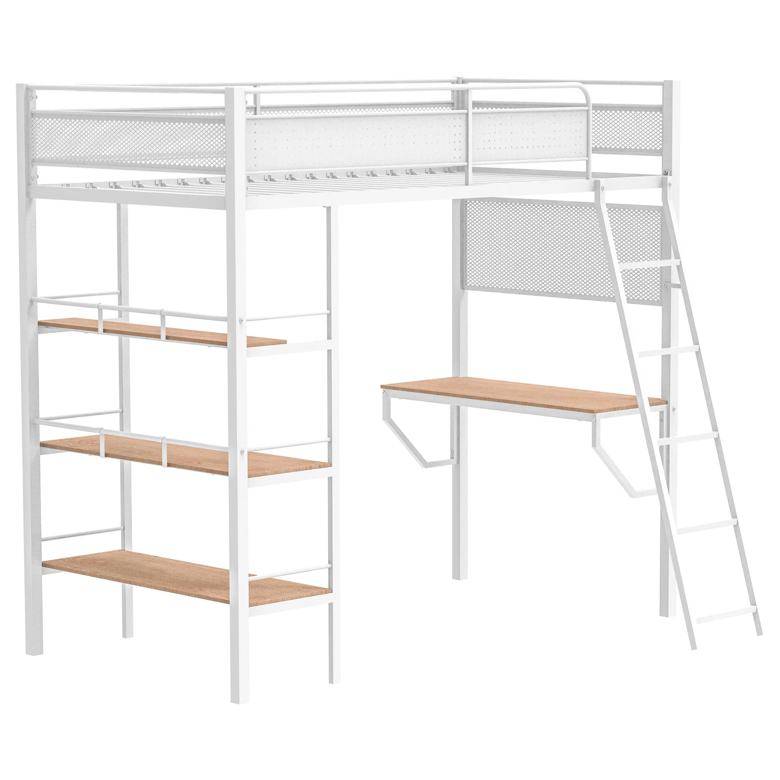 Campus Matte White 3-Shelf Metal Twin Workstation Loft Bed - Image 3