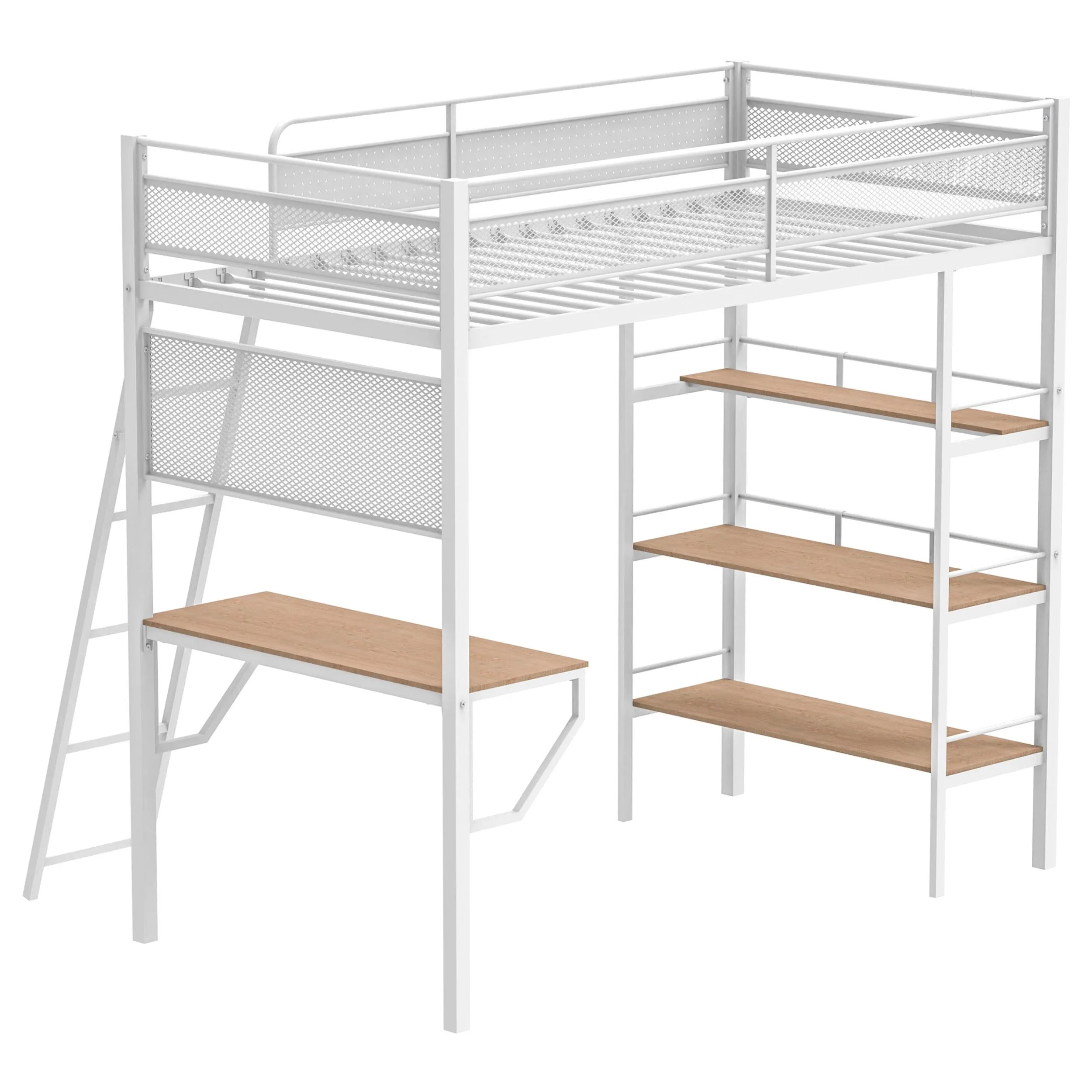 Campus Matte White 3-Shelf Metal Twin Workstation Loft Bed - Image 7