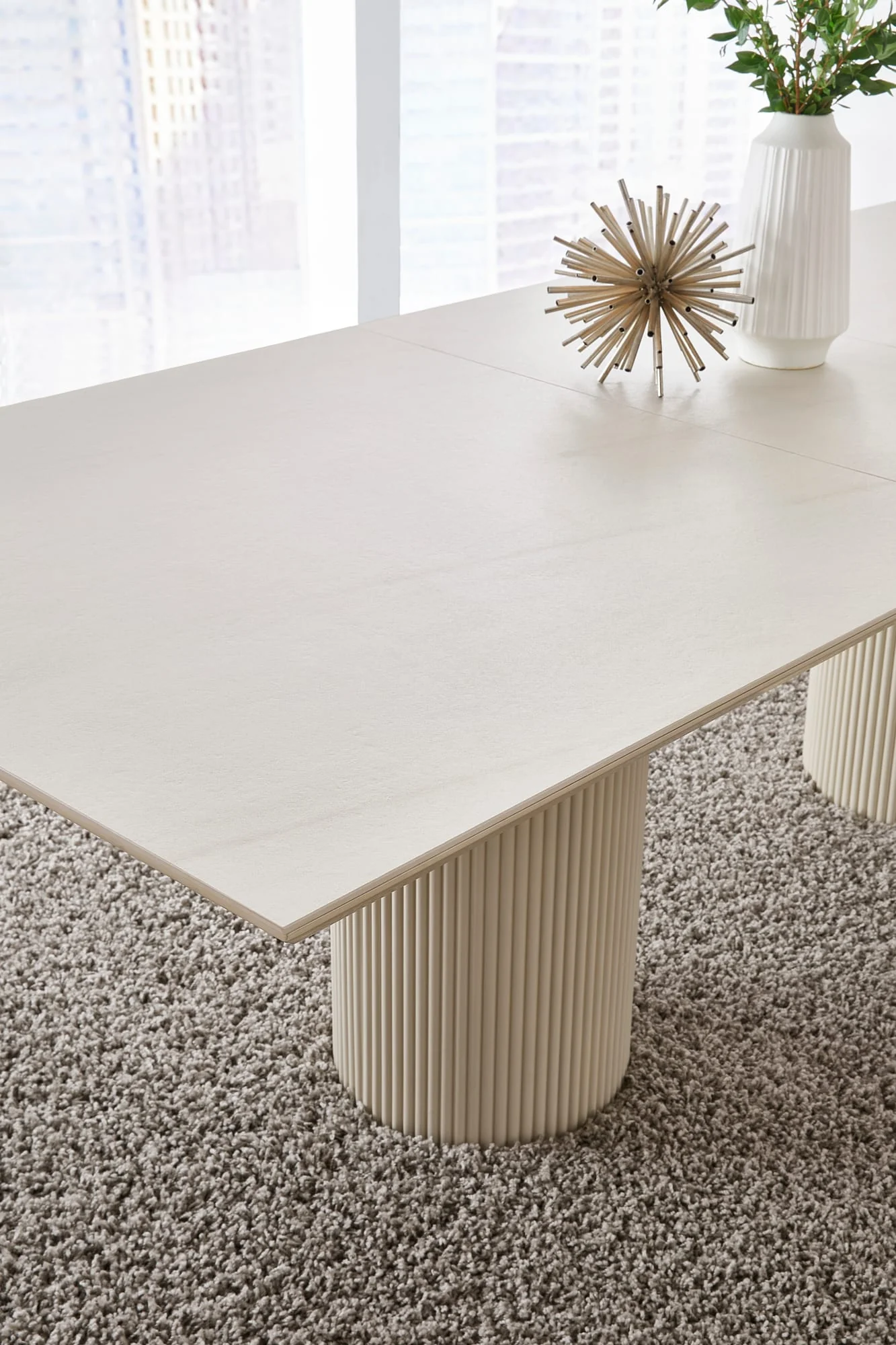Cannon Sintered Stone/Ivory Double Pedestal Extension Dining Table - Image 3