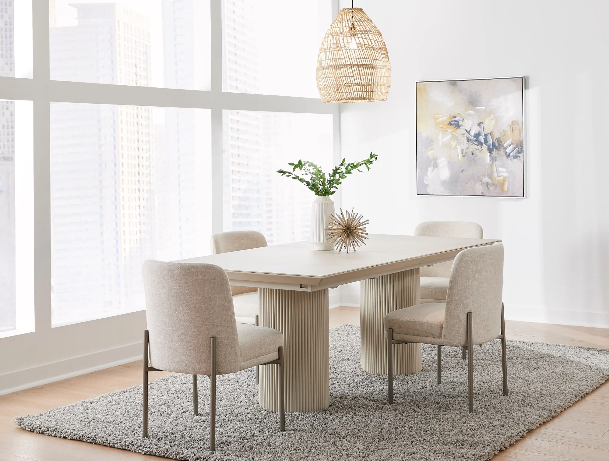 Cannon Sintered Stone/Ivory Double Pedestal Extension Dining Table - Image 4