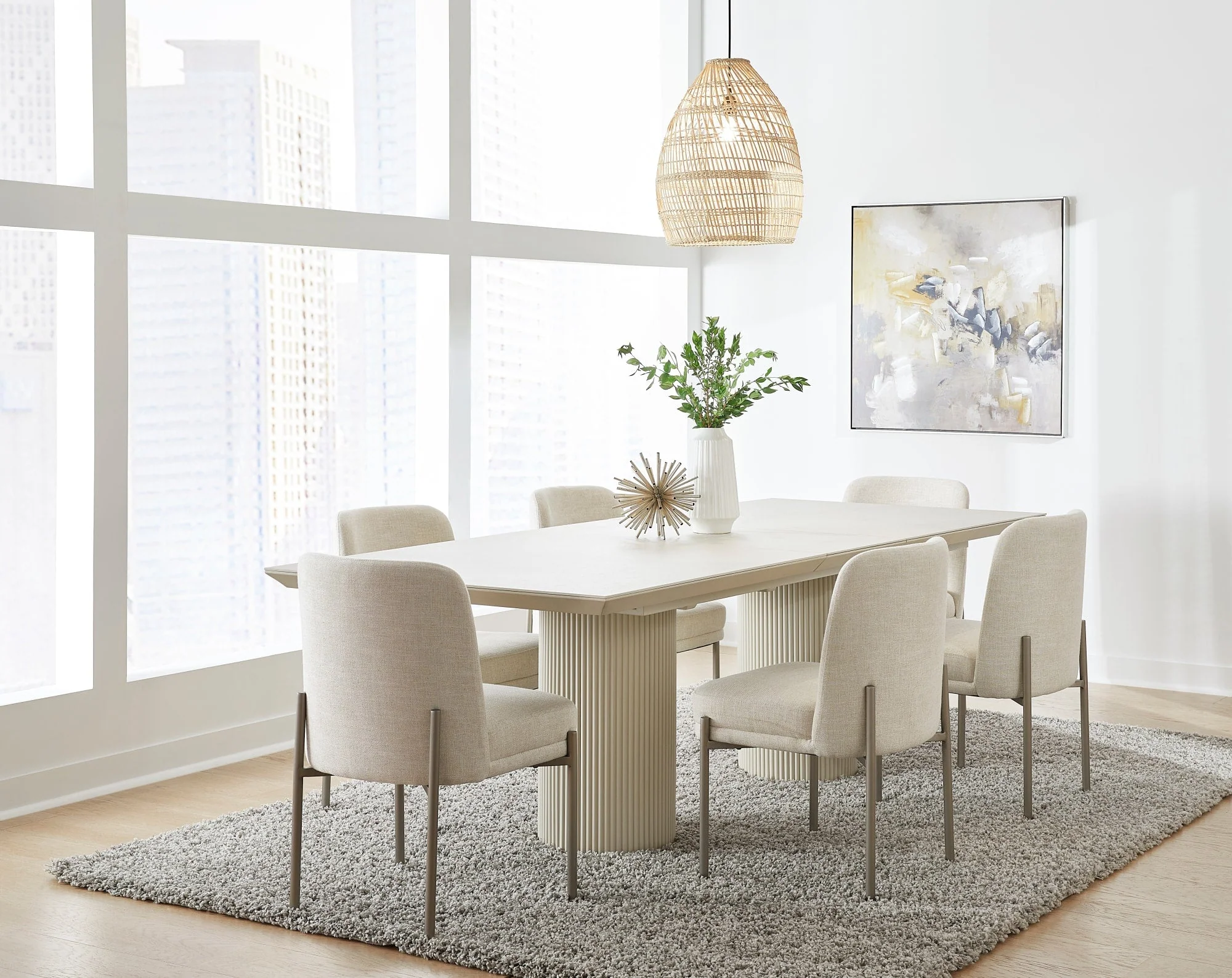 Cannon Sintered Stone/Ivory Double Pedestal Extension Dining Table - Image 5