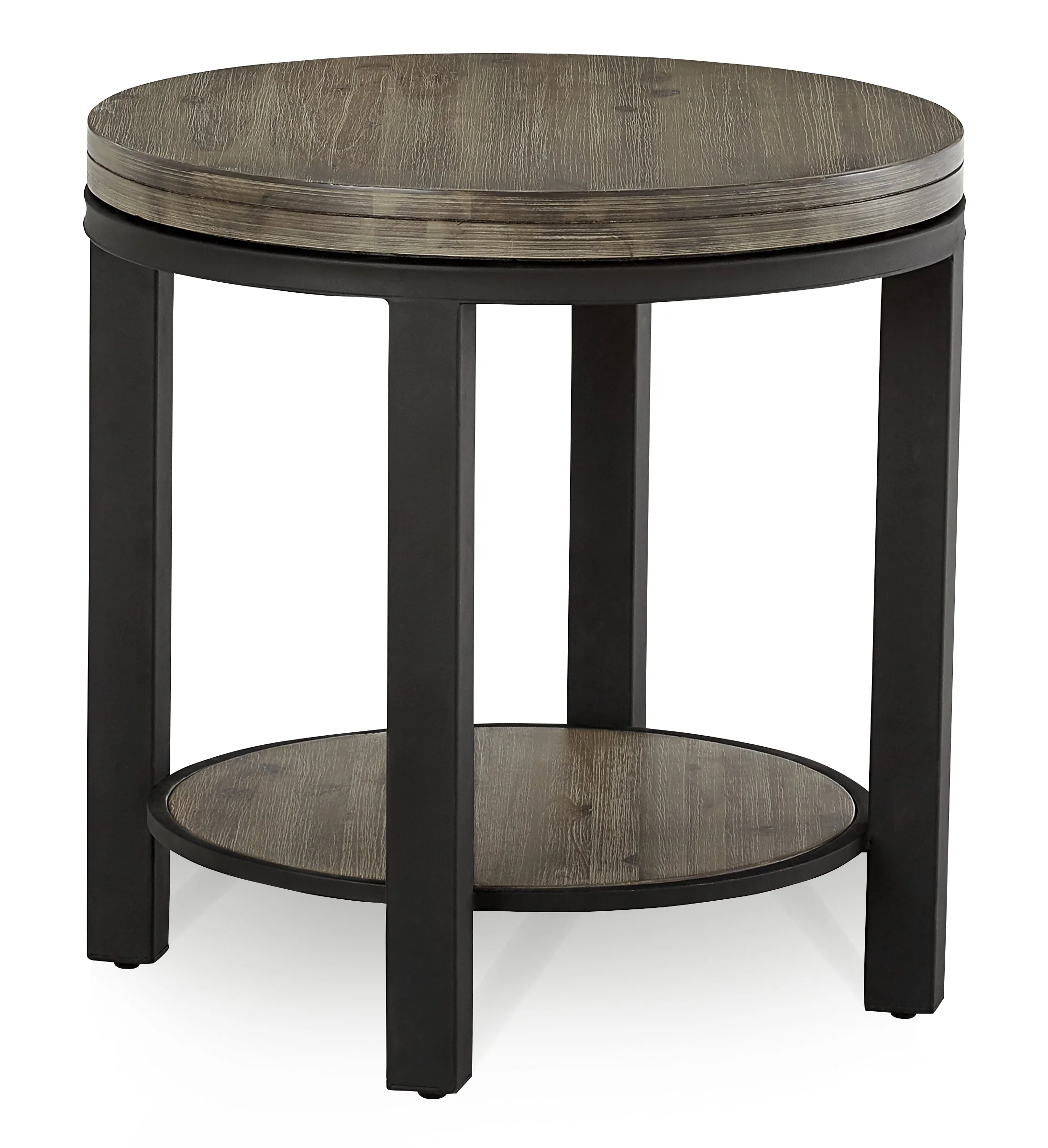 Canyon Solid Wood and Metal Round End Table in Washed Grey - Image 3