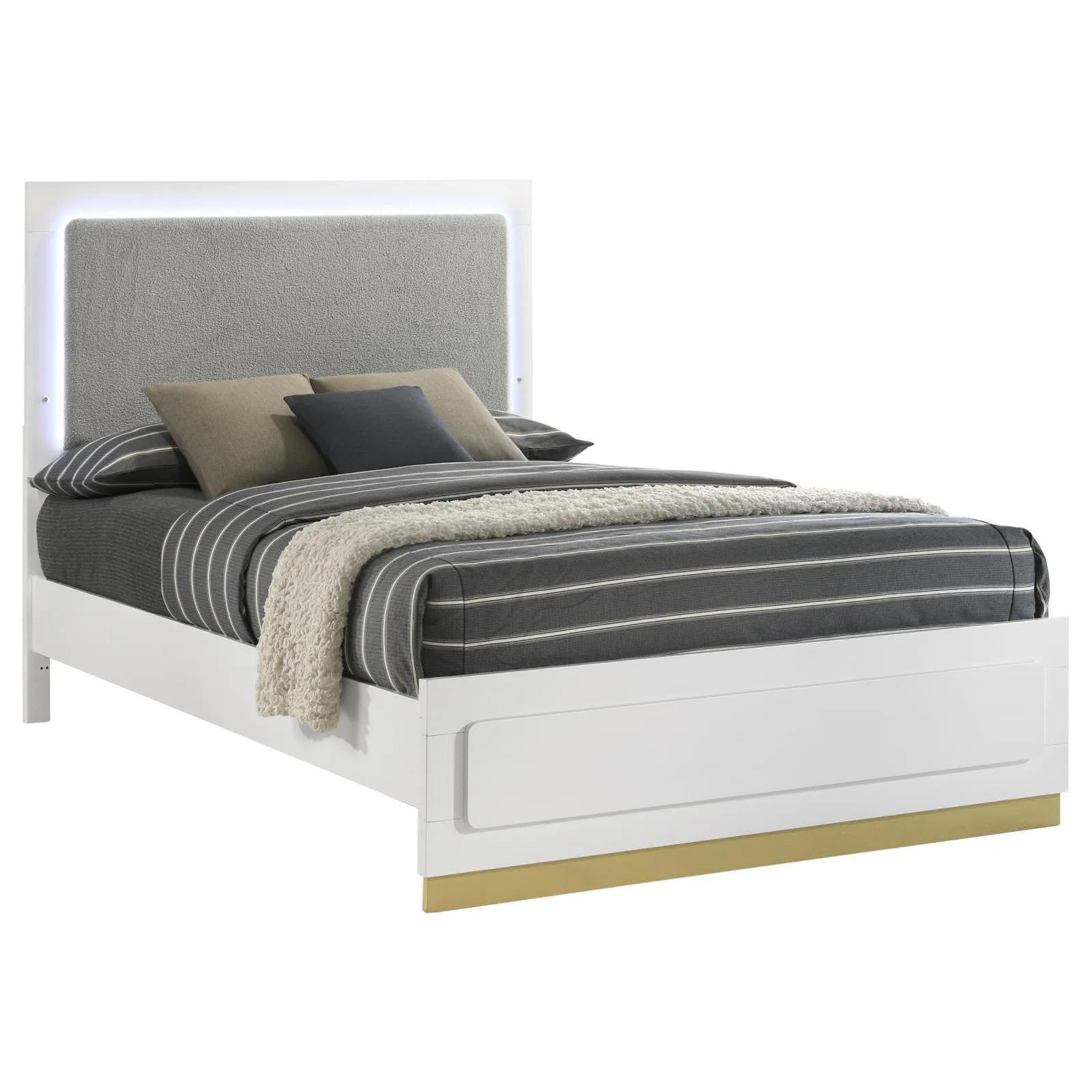 Caraway White and Grey Queen Bed with LED Headboard - Image 7