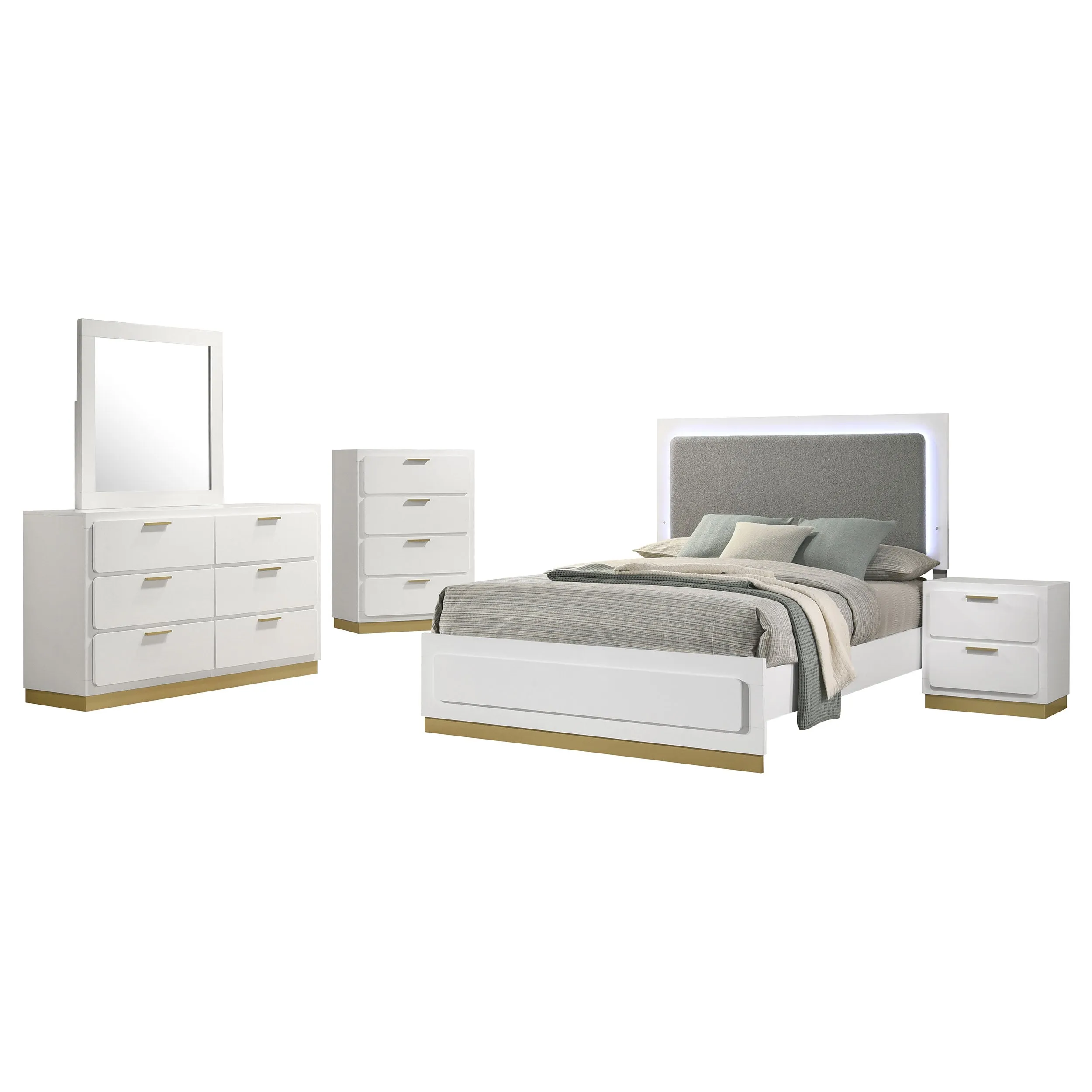 Caraway White/Grey 5-Piece Eastern King Bedroom Set with LED Headboard - Image 2