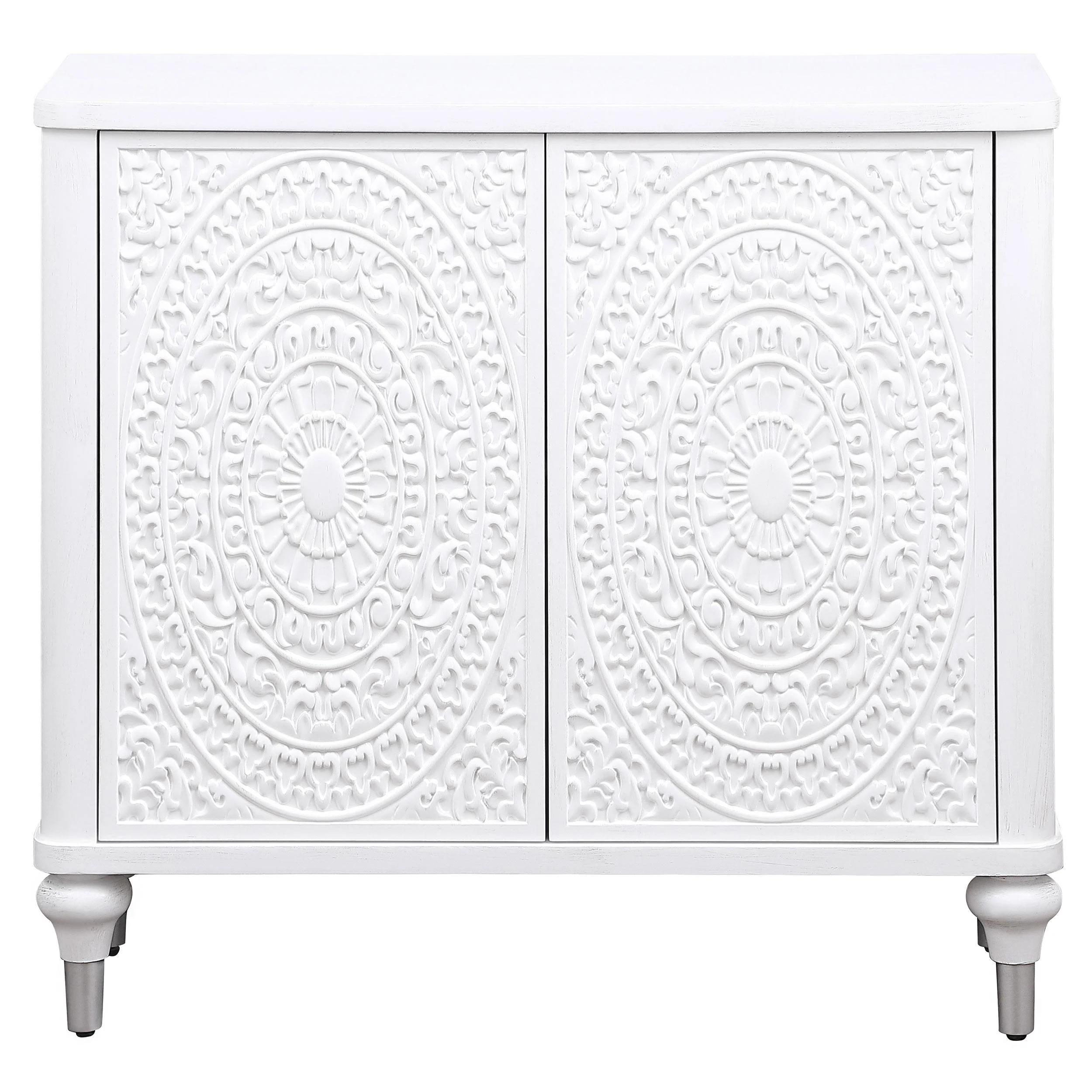 Cardella Distressed White 2-Door Mandala Accent Cabinet - Image 14