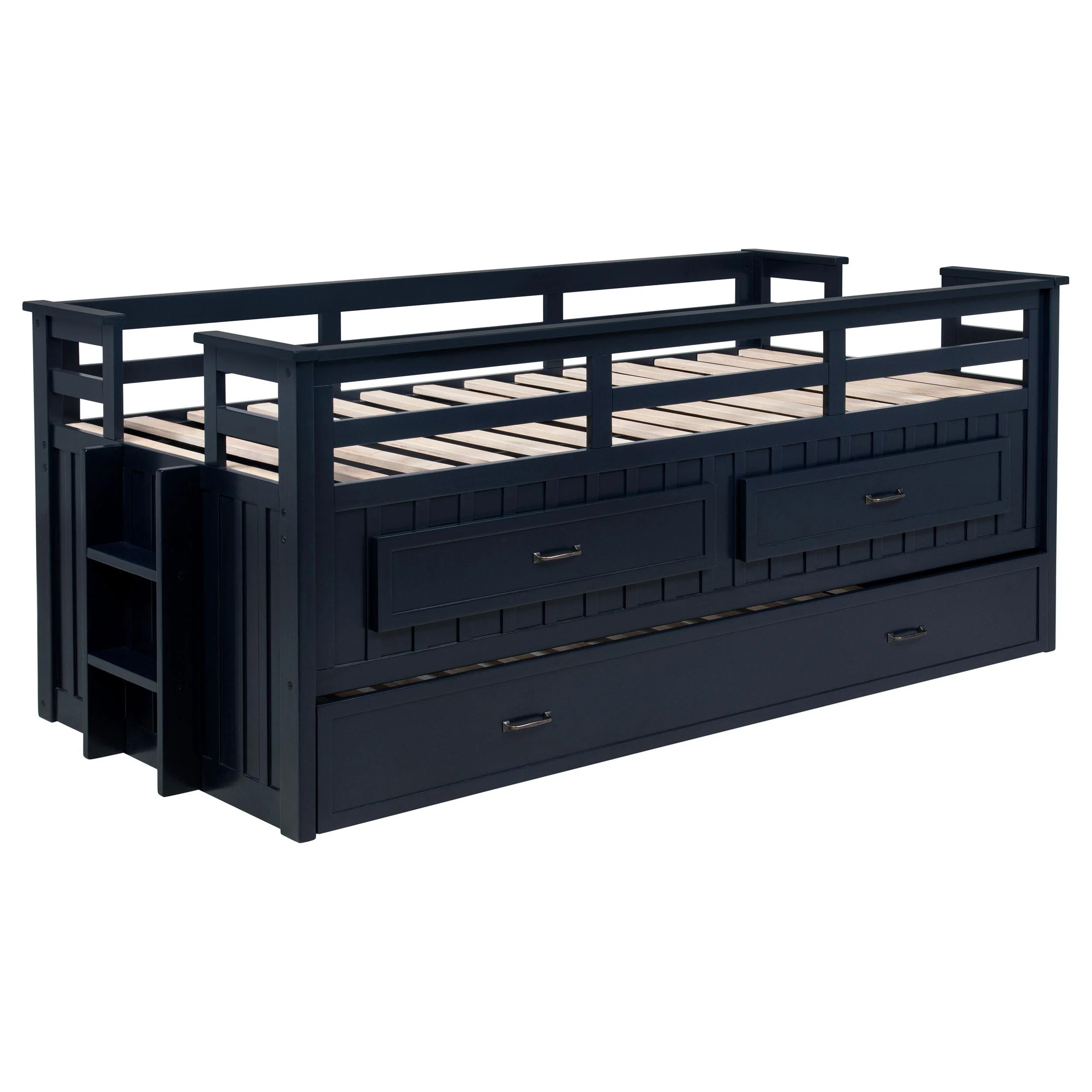 Carlsbad Navy Blue Wood Twin Captains Bed With Trundle - Image 3