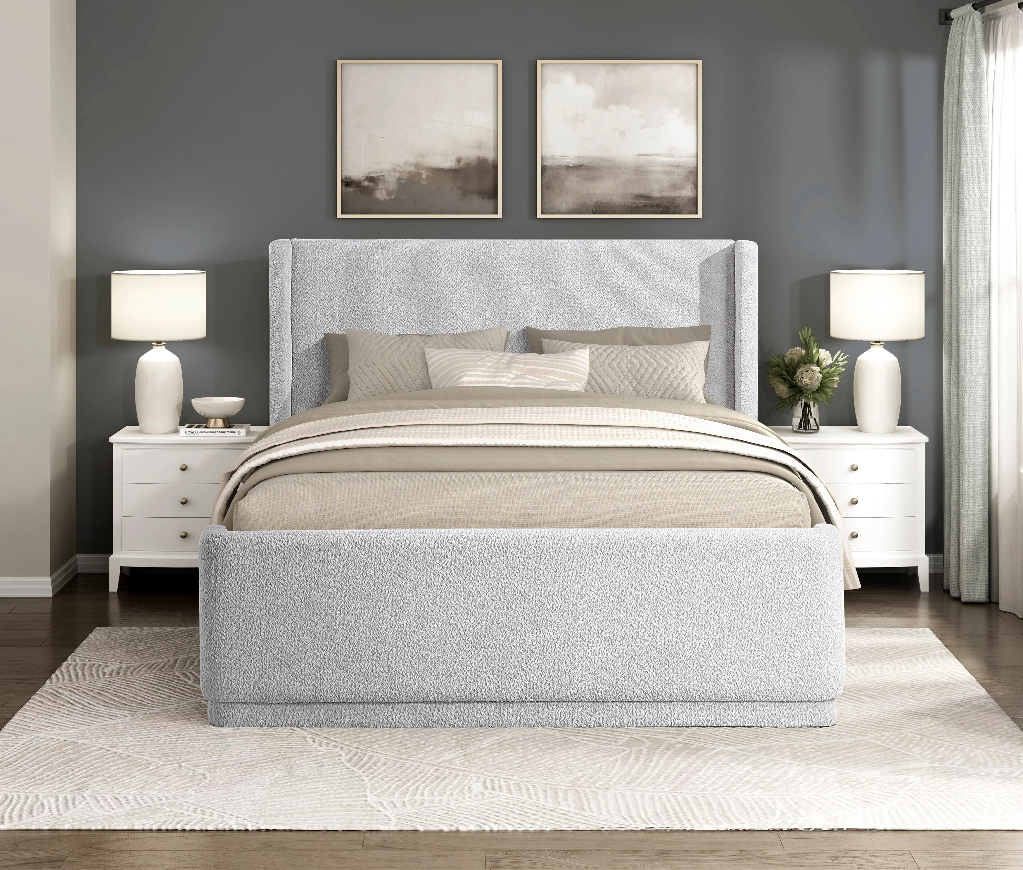 Carmel Light Gray Full Upholstered Platform Bed - Image 9