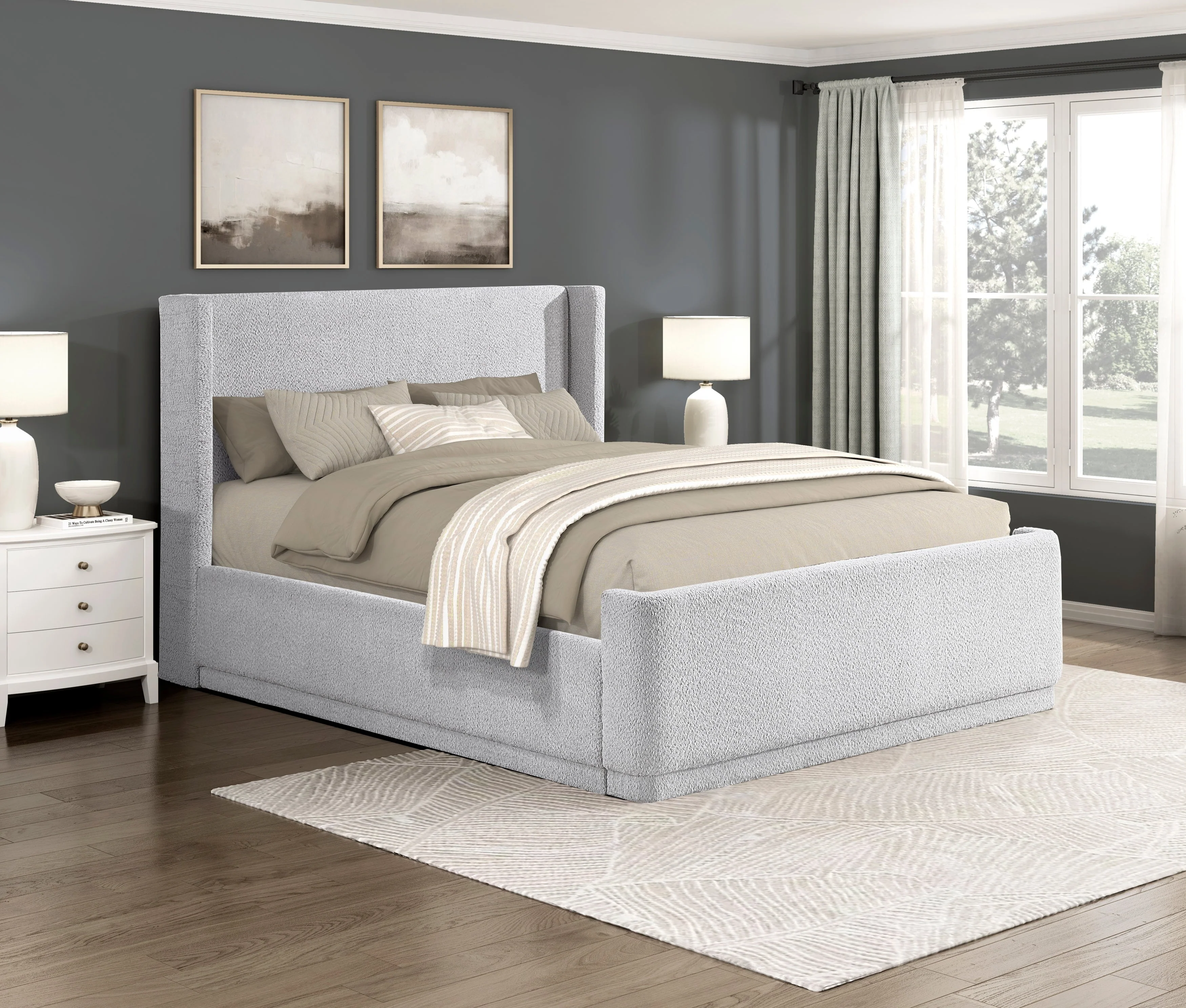 Carmel Light Gray Queen Upholstered Platform Bed - Image 2