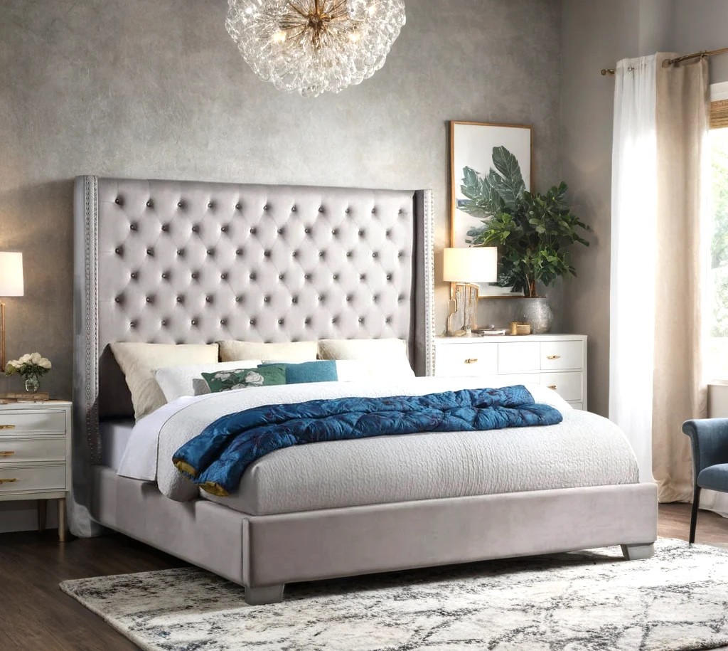 Carmen Silver Diamond Tufted King Bed