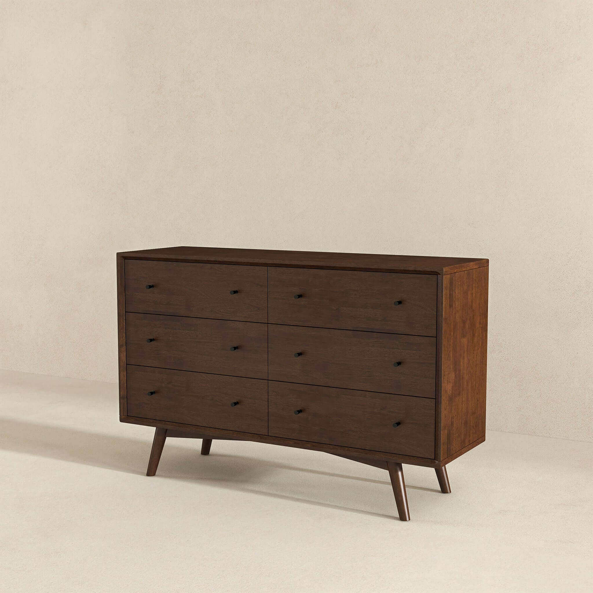 Caroline Mid Century Modern Walnut Dresser 6 Drawer - Image 5