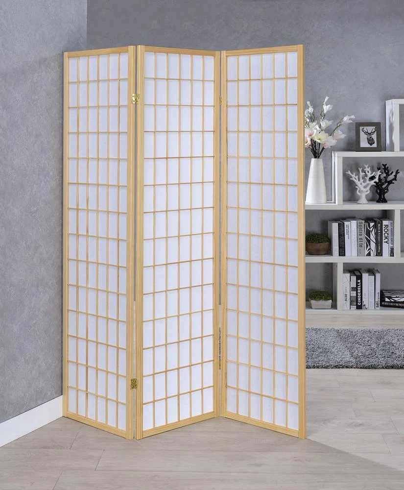 Carrie Natural/White 3-Panel Folding Screen - Image 2