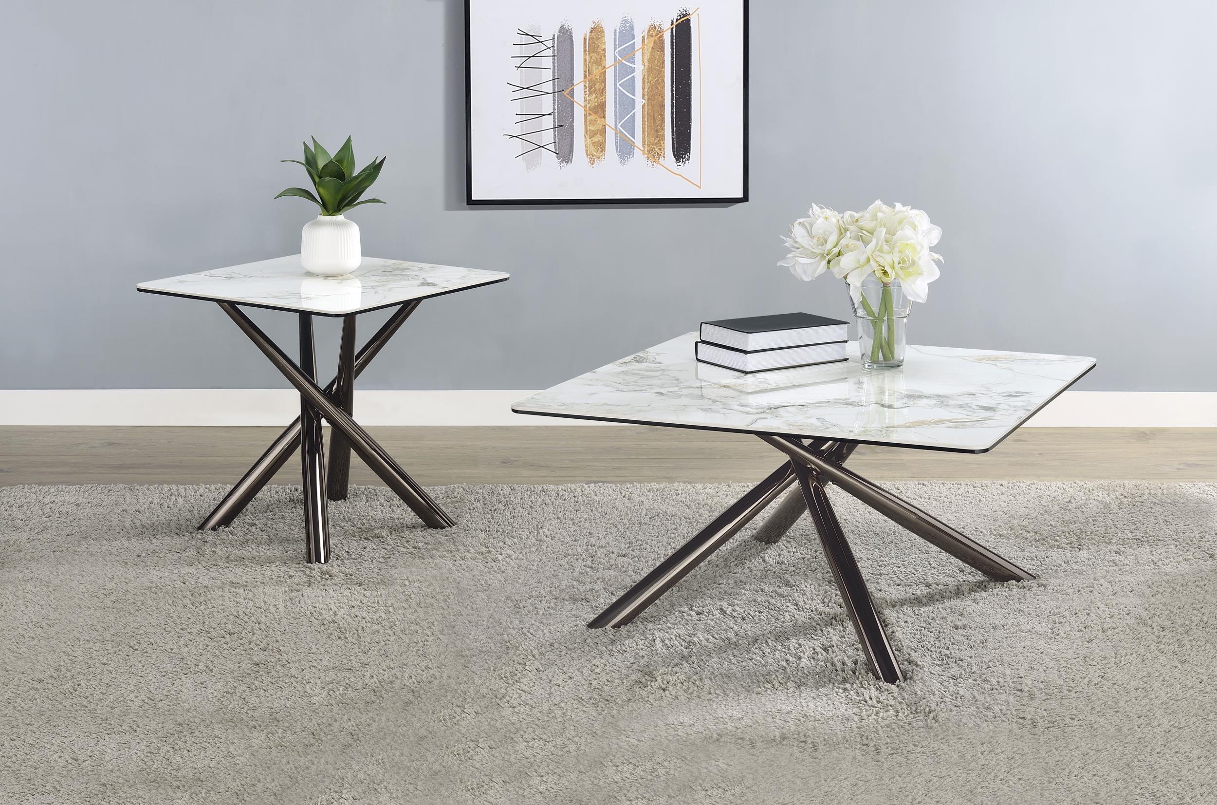 Carvell Mirage White Square Sintered Stone Top End Table - Image 2
