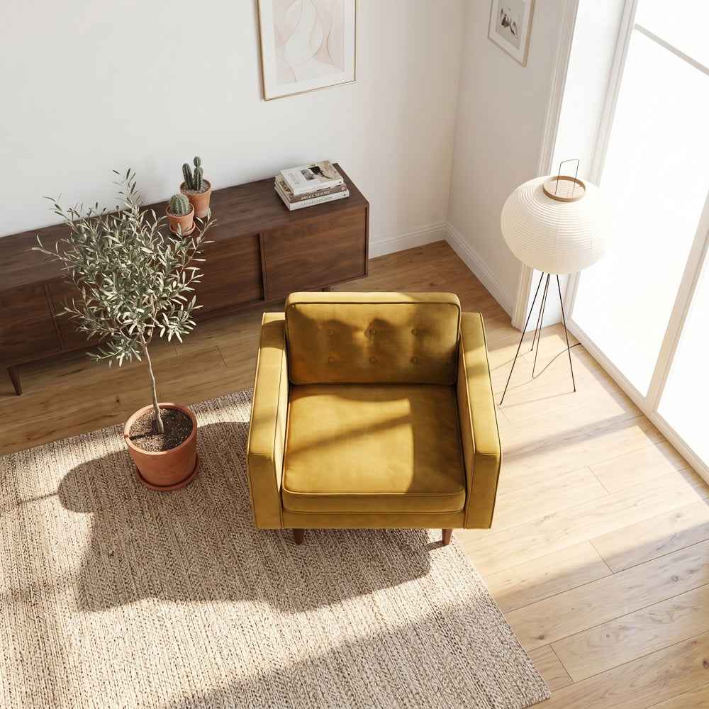 Casey Mid-Century Modern Pillow Back Velvet Upholstered Armchair in Gold - Image 4