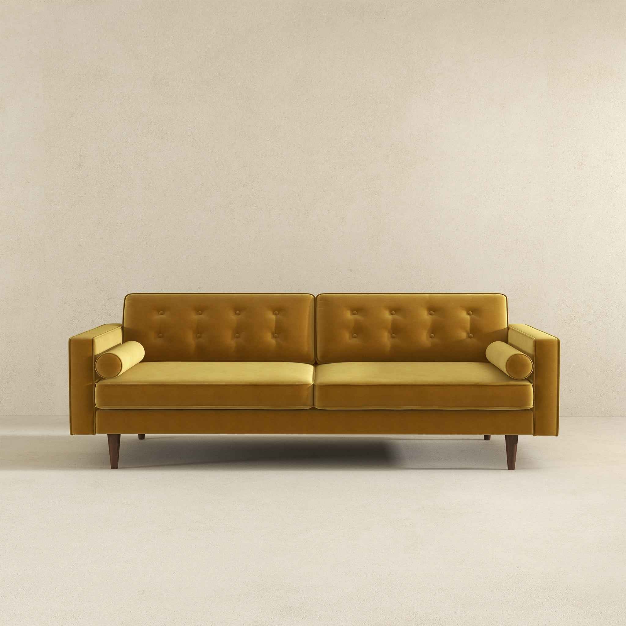Casey Tufted Back Dark Yellow Velvet Upholstered Sofa - Image 2