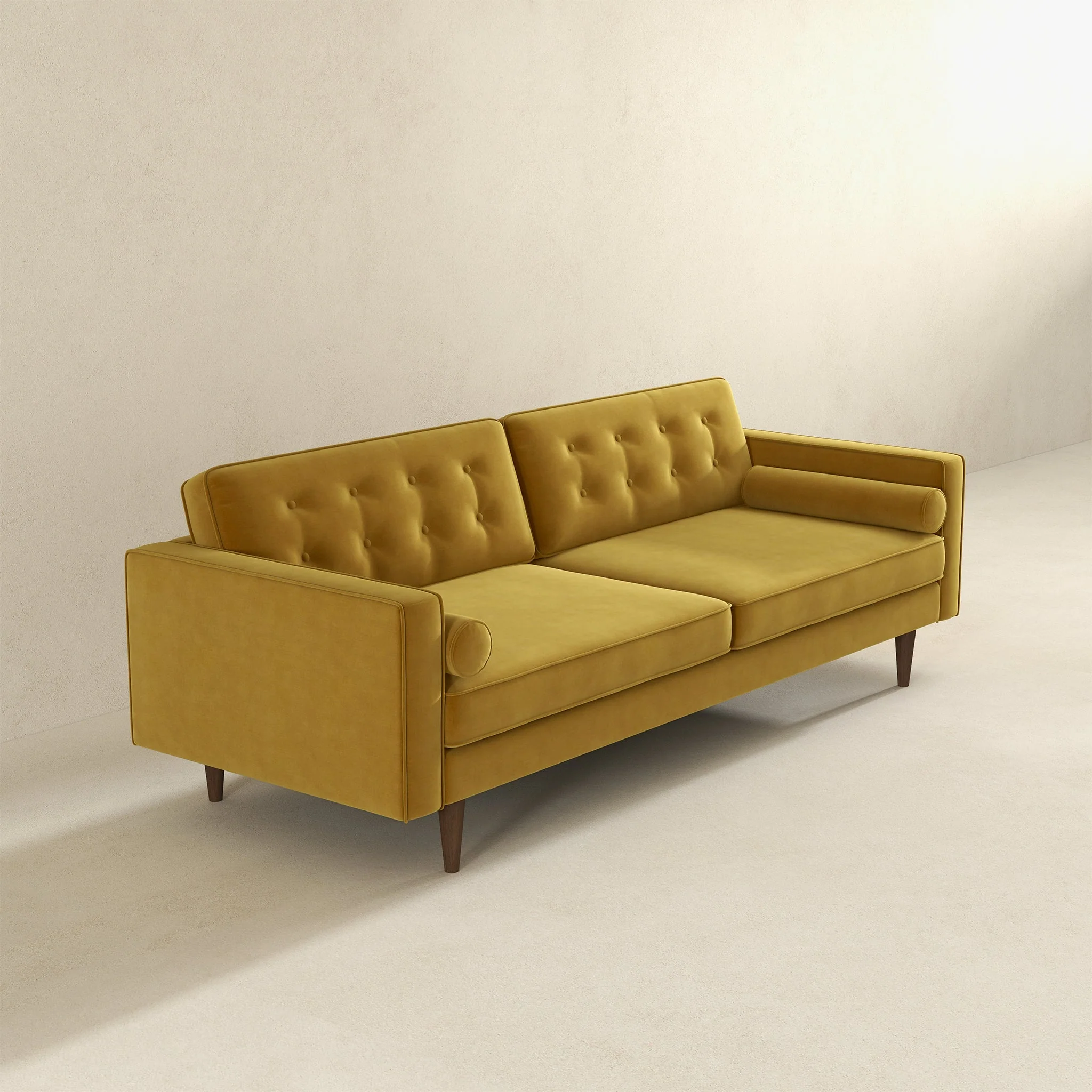 Casey Tufted Back Dark Yellow Velvet Upholstered Sofa - Image 5