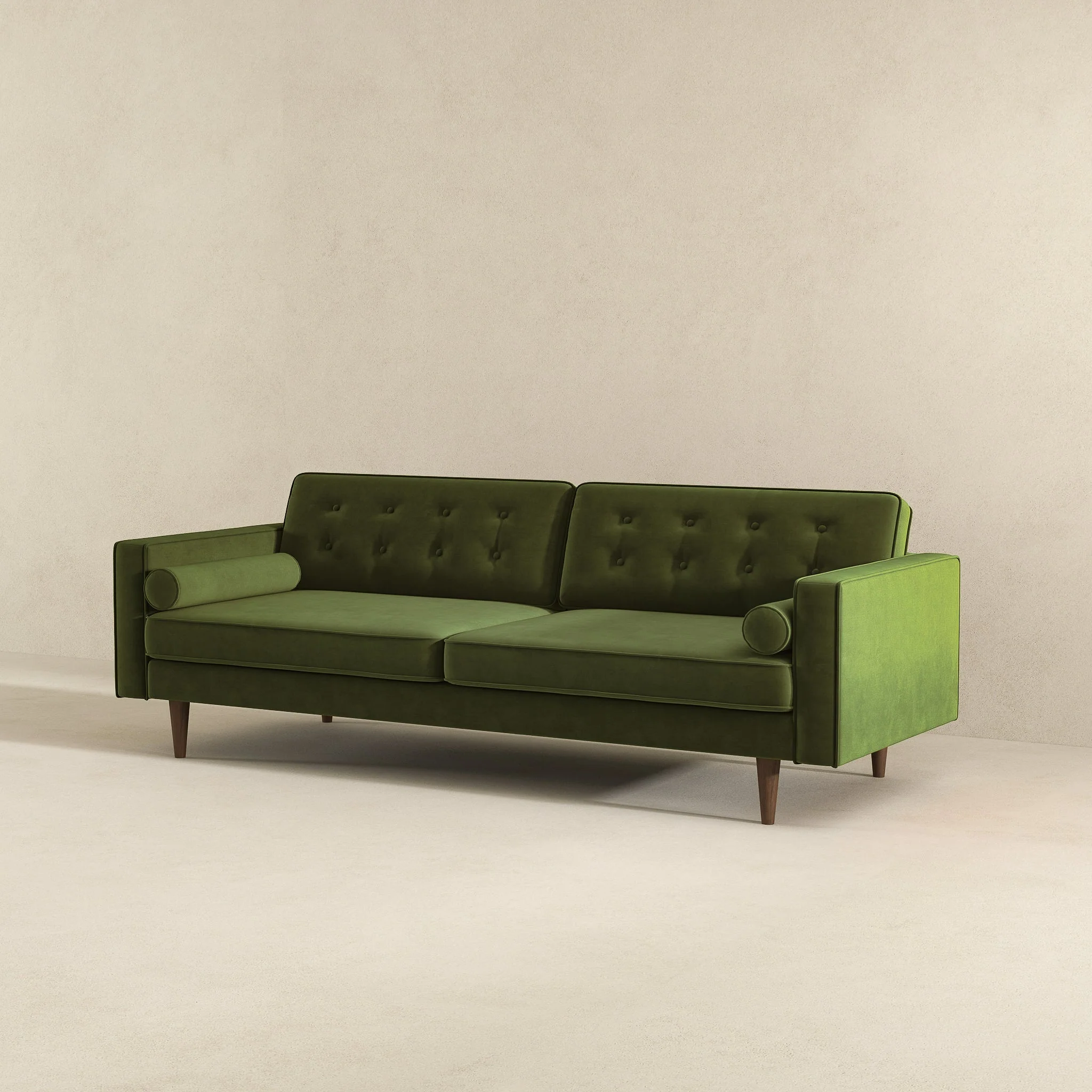 Casey Tufted Back Olive Green Velvet Upholstered Sofa - Image 6