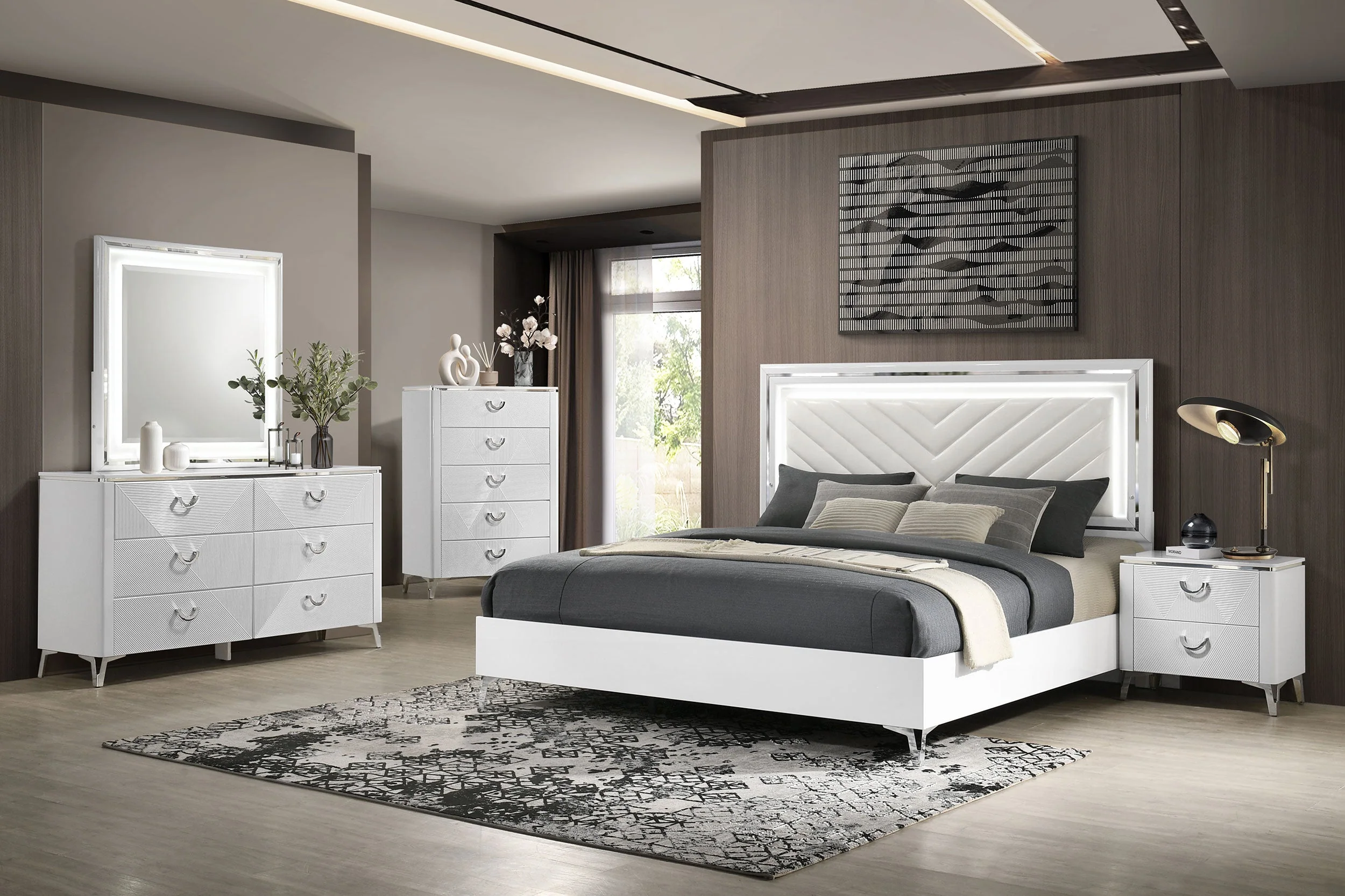 Cassia White High Gloss 6-drawer Dresser Cabinet with Mirror - Image 13