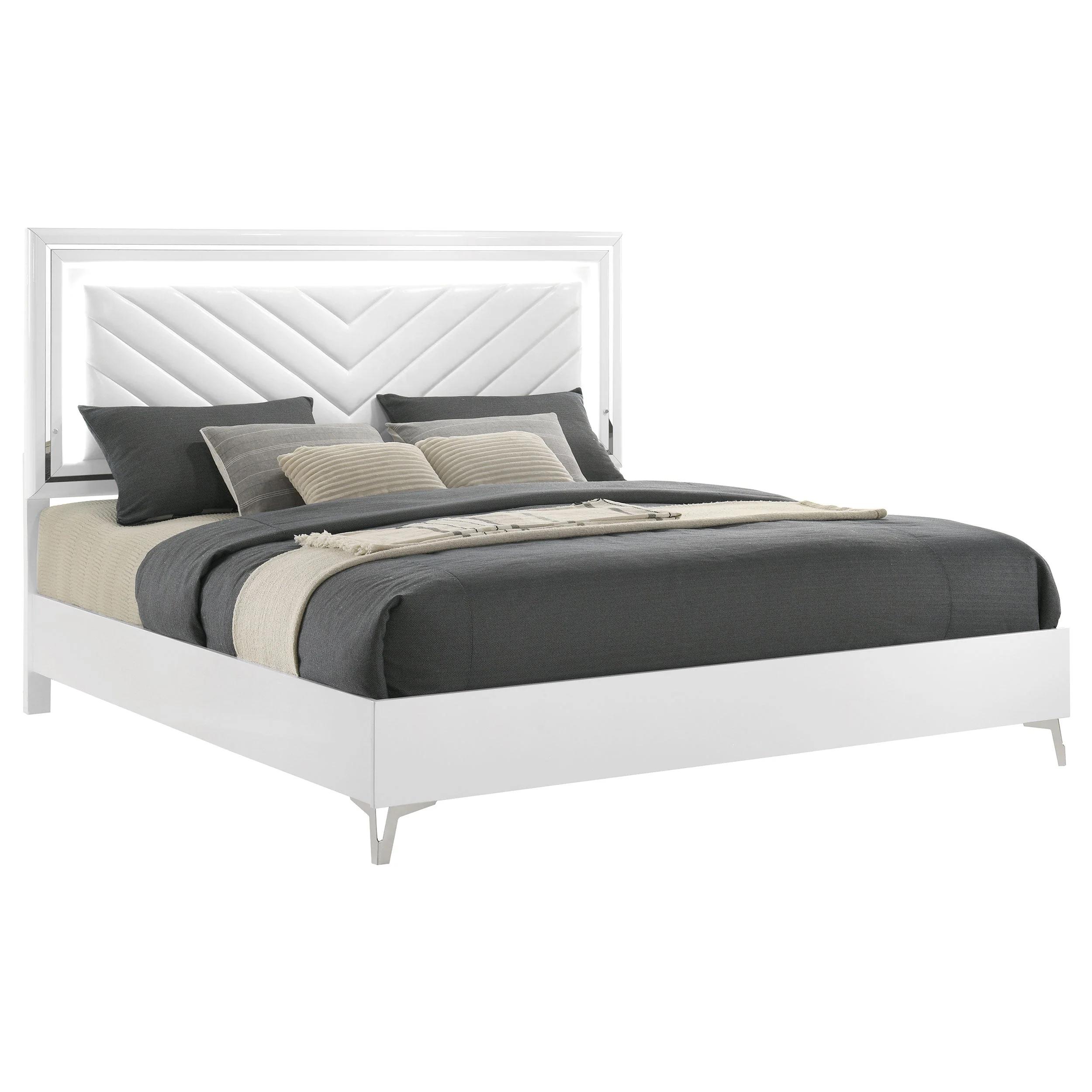 Cassia White High Gloss Eastern King LED Panel Bed - Image 2