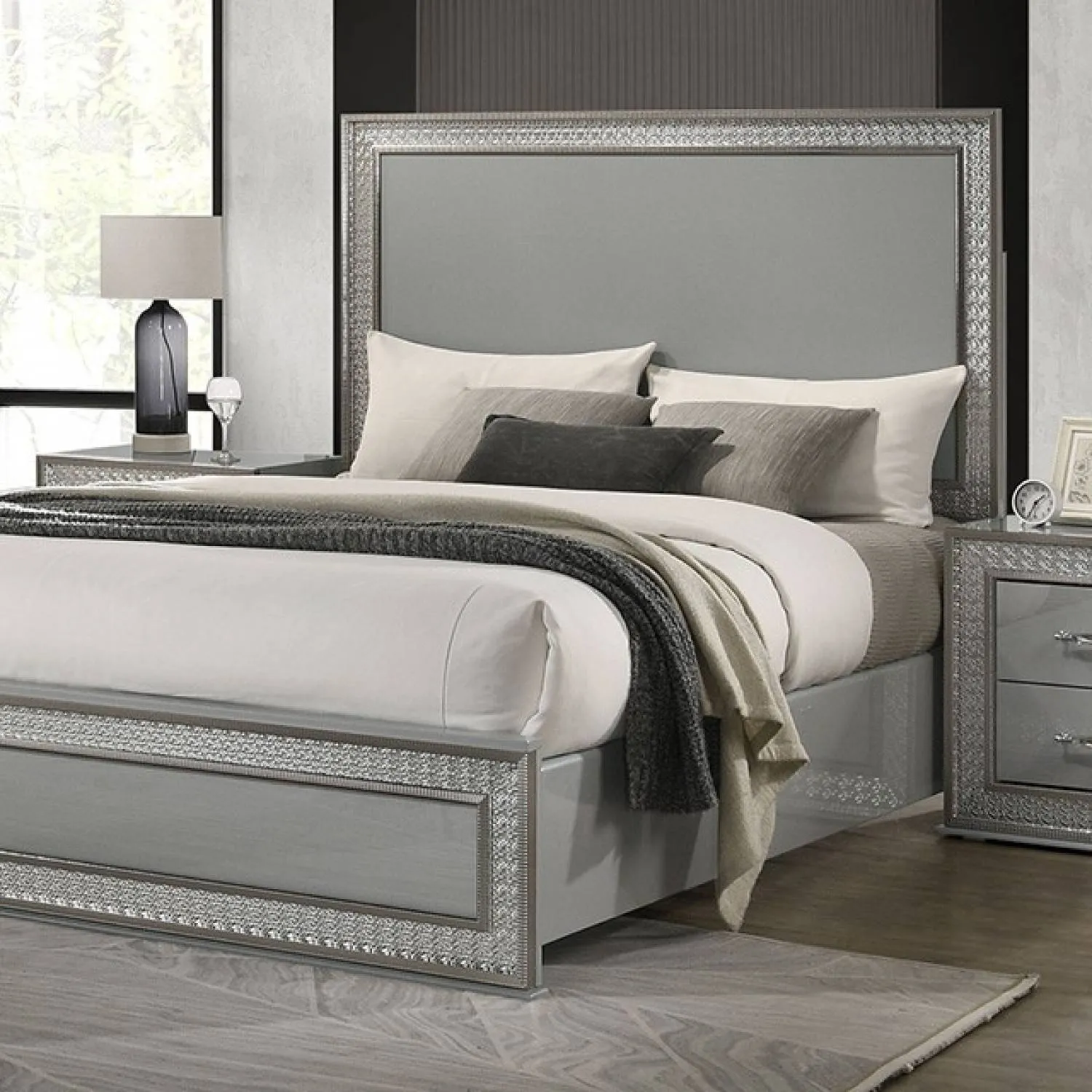 Cassiopeia Metallic Gray Queen Panel Bed