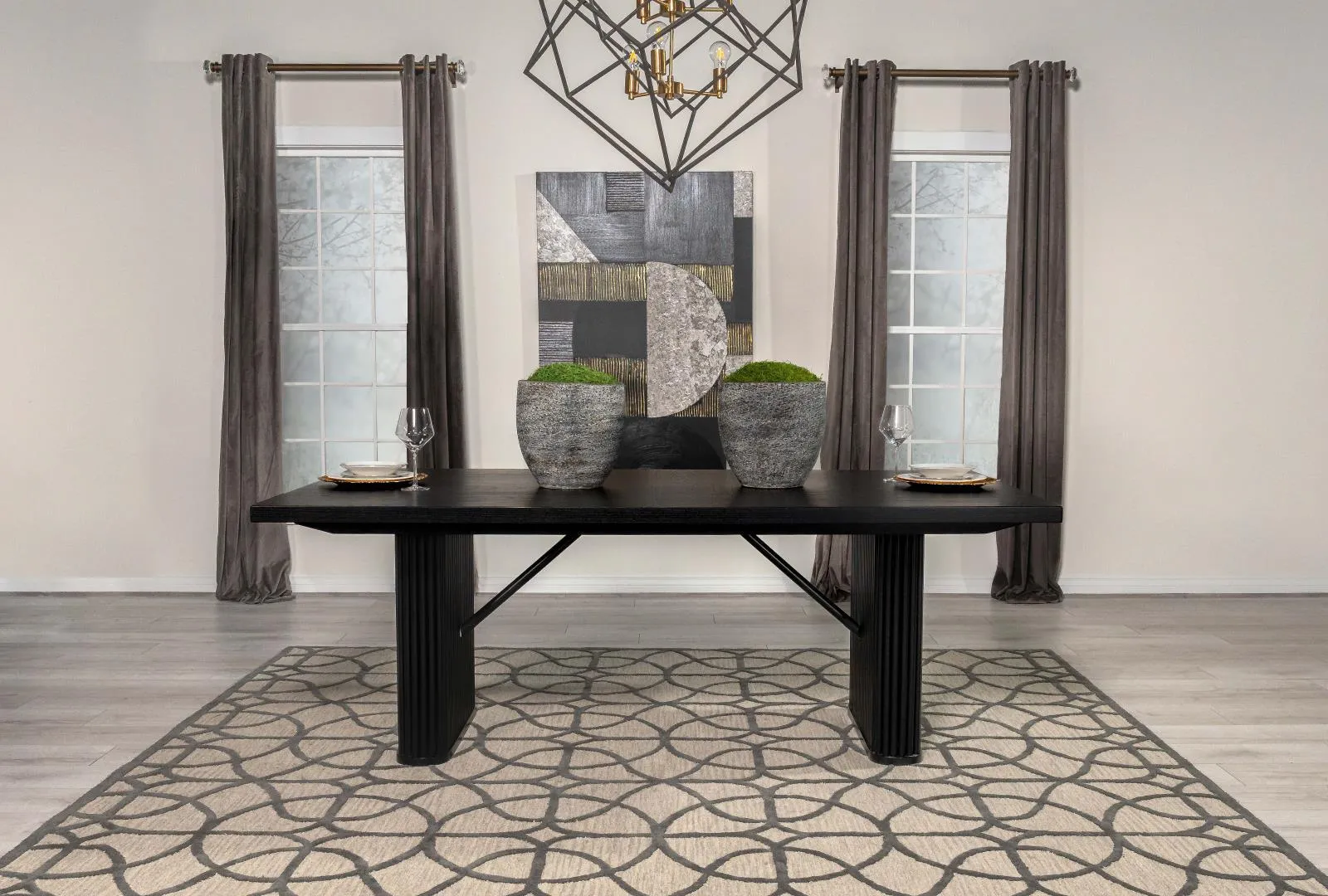 Catherine Black Rectangular Double Pedestal Dining Table