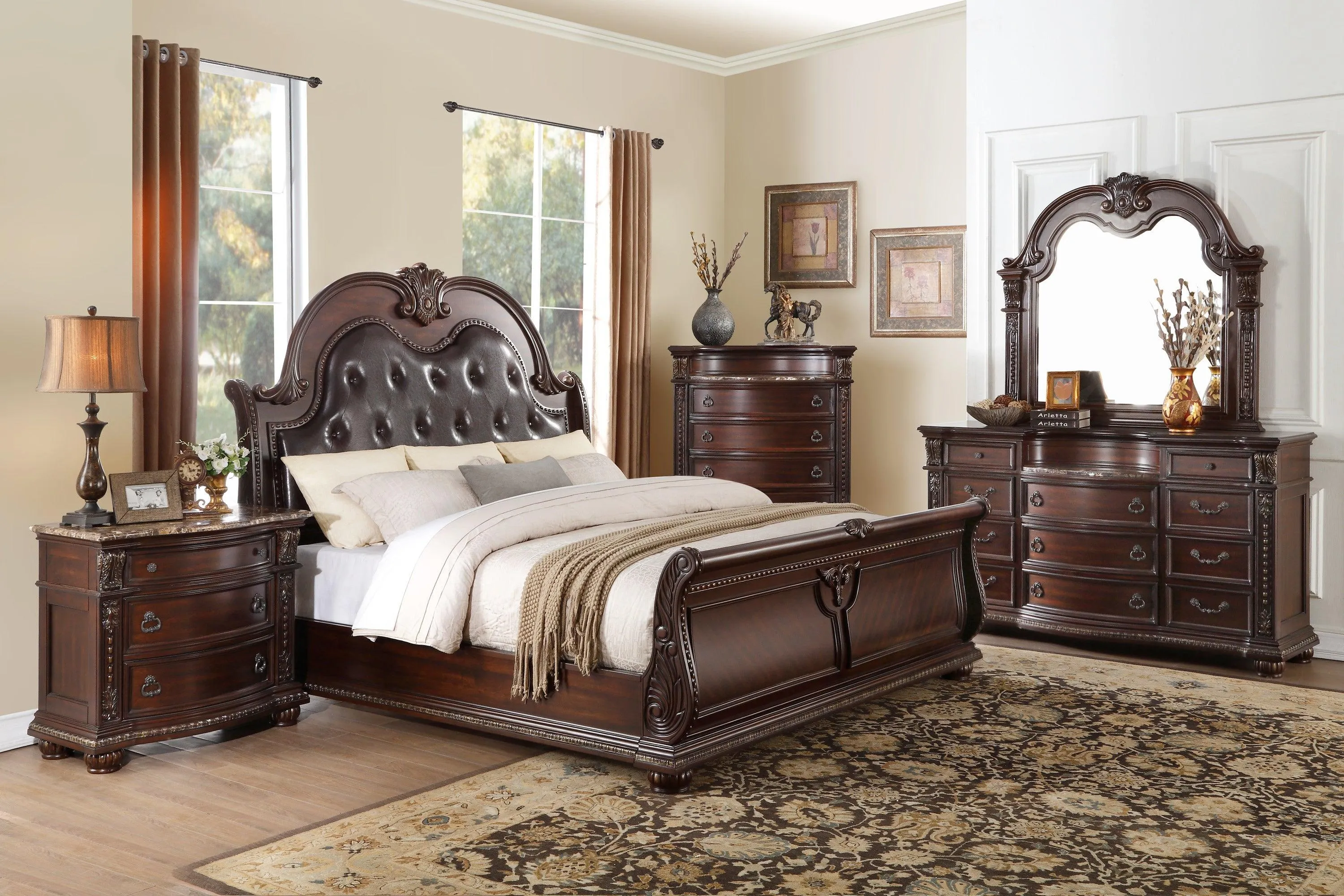 Cavalier Dark Cherry Queen Upholstered Sleigh Bed - Image 2