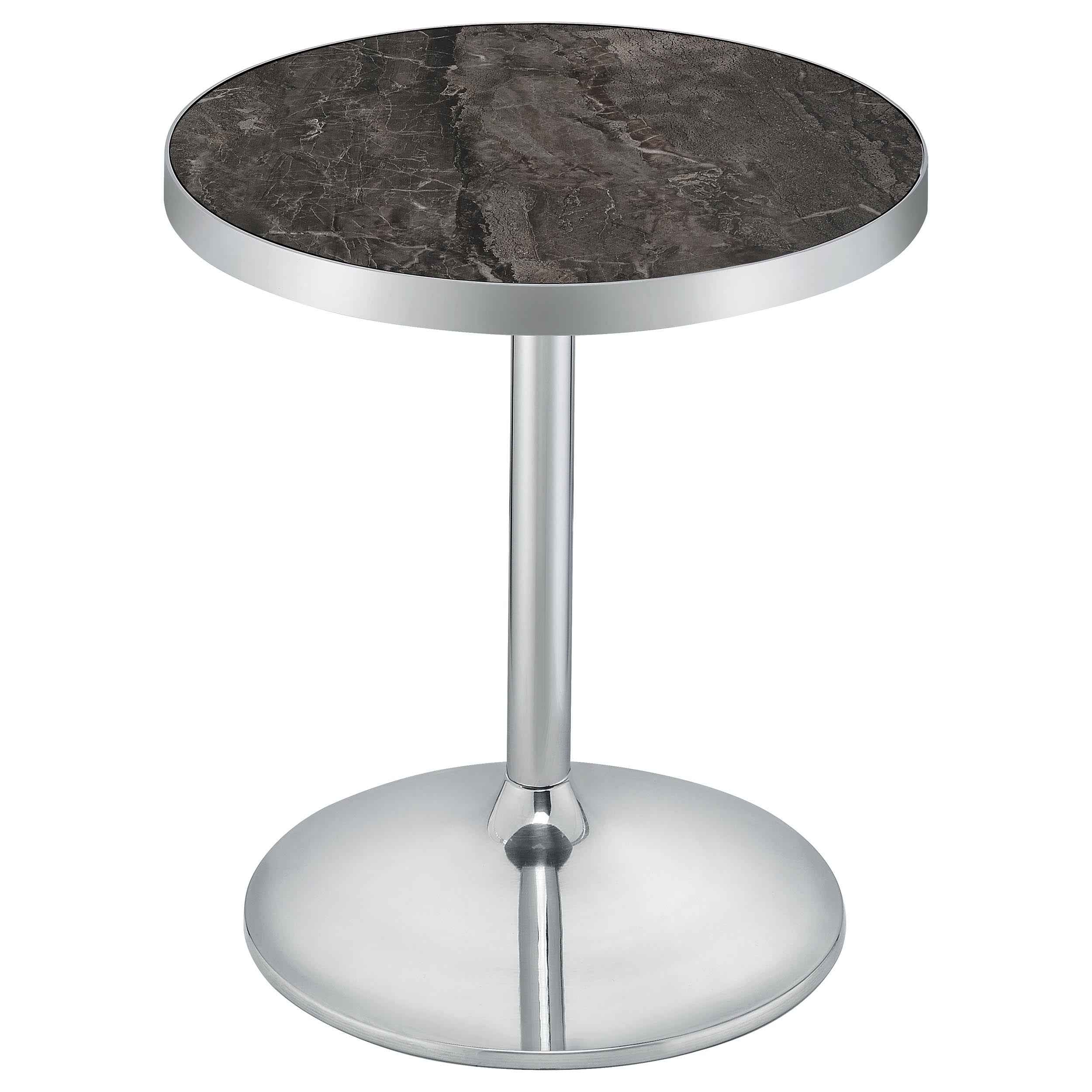 Cazen Grey Round Faux Marble Top Pedestal Side Table - Image 3