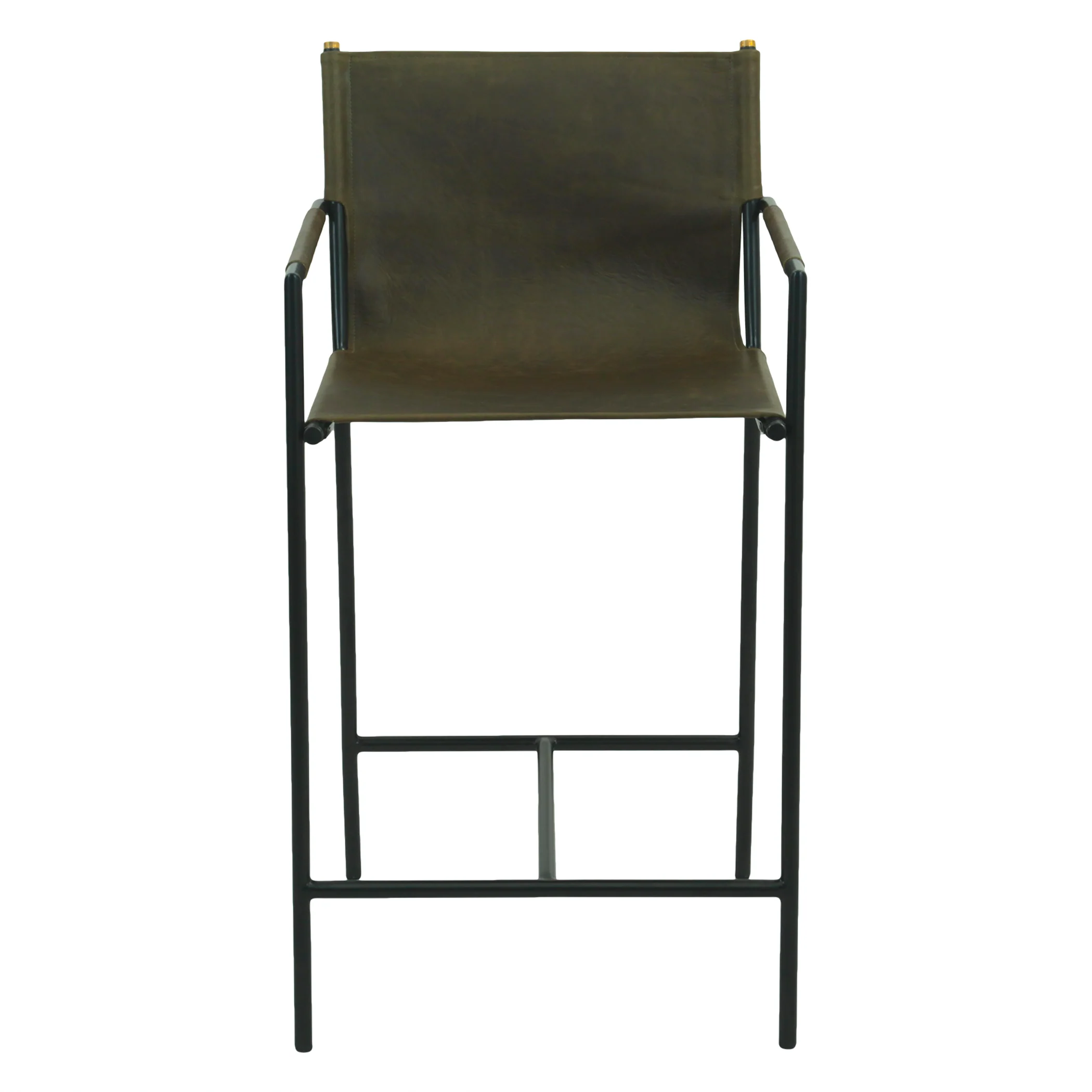 Irvine 20" Counter Armchair in Olive Green Leather and Iron - Image 12