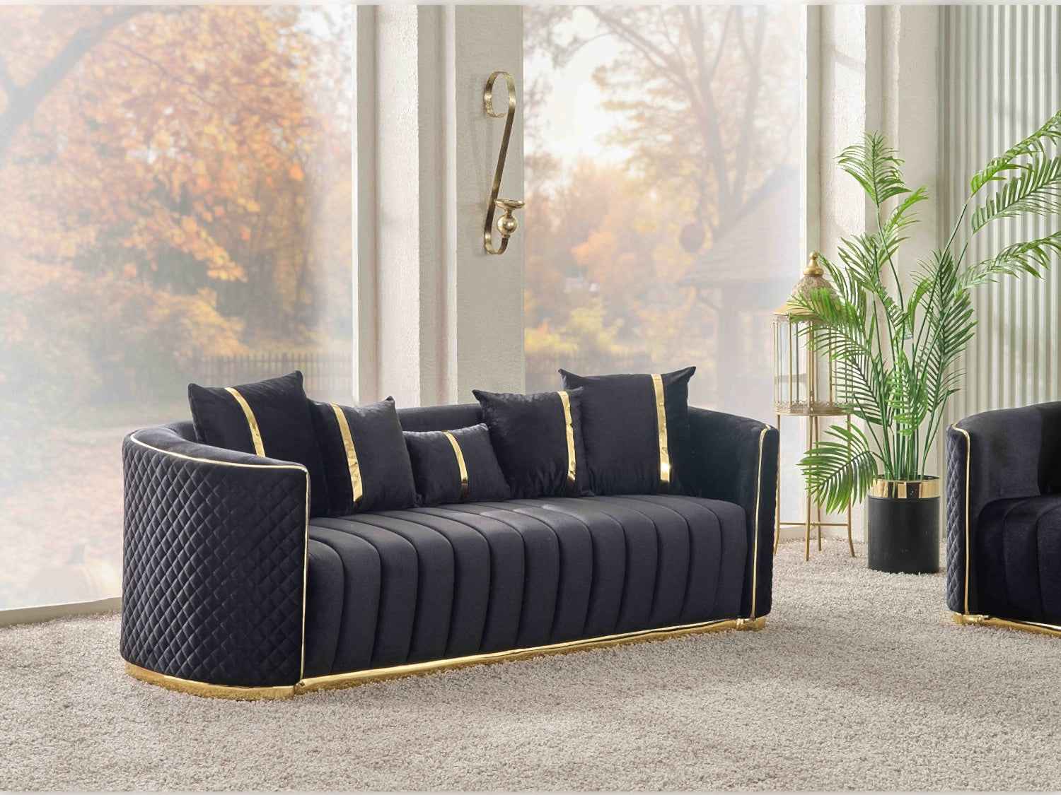 Ceko Stationary Sofa Cream in Black - Image 3