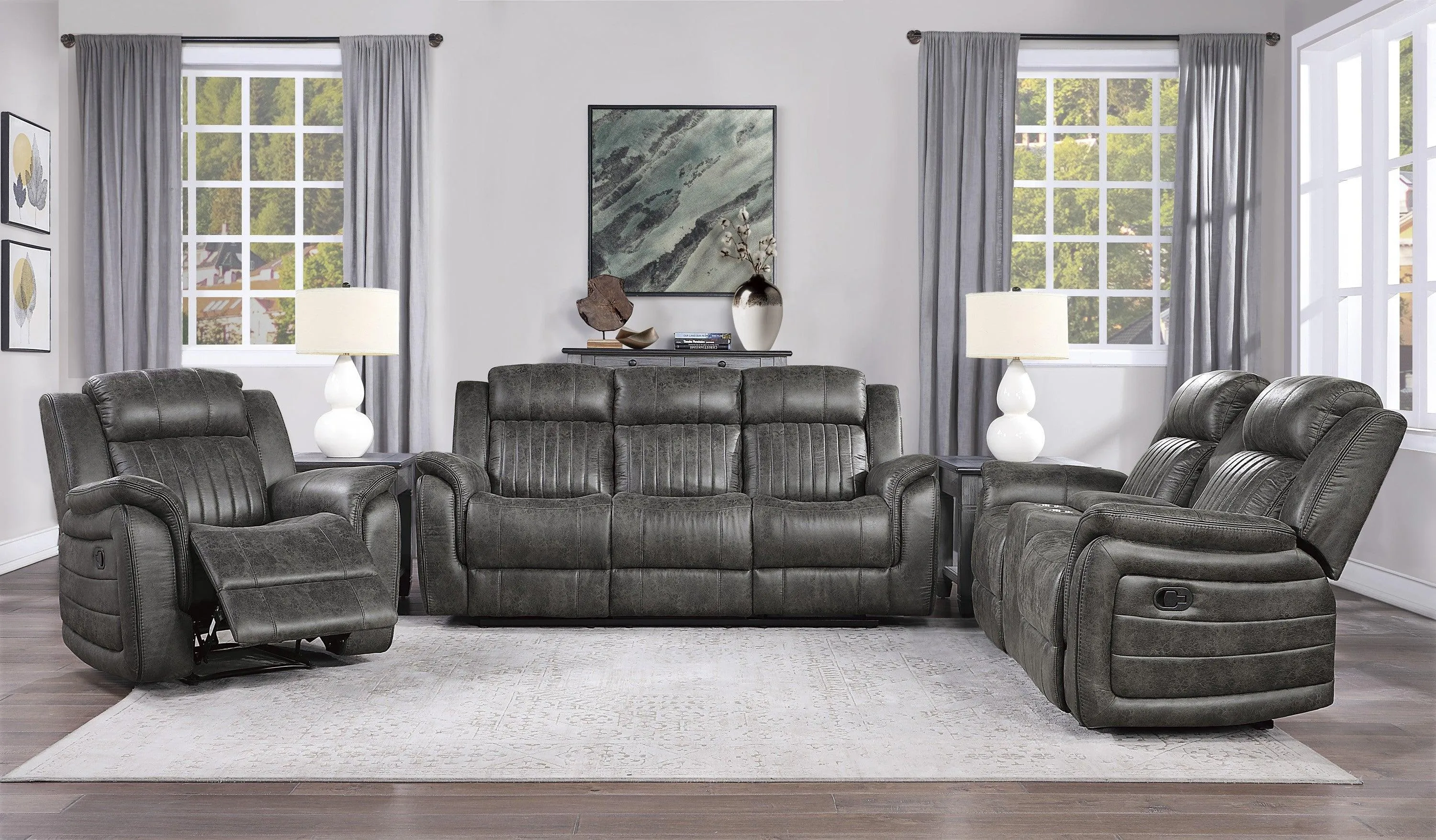 Centeroak Brownish Gray Double Reclining Sofa - Image 2